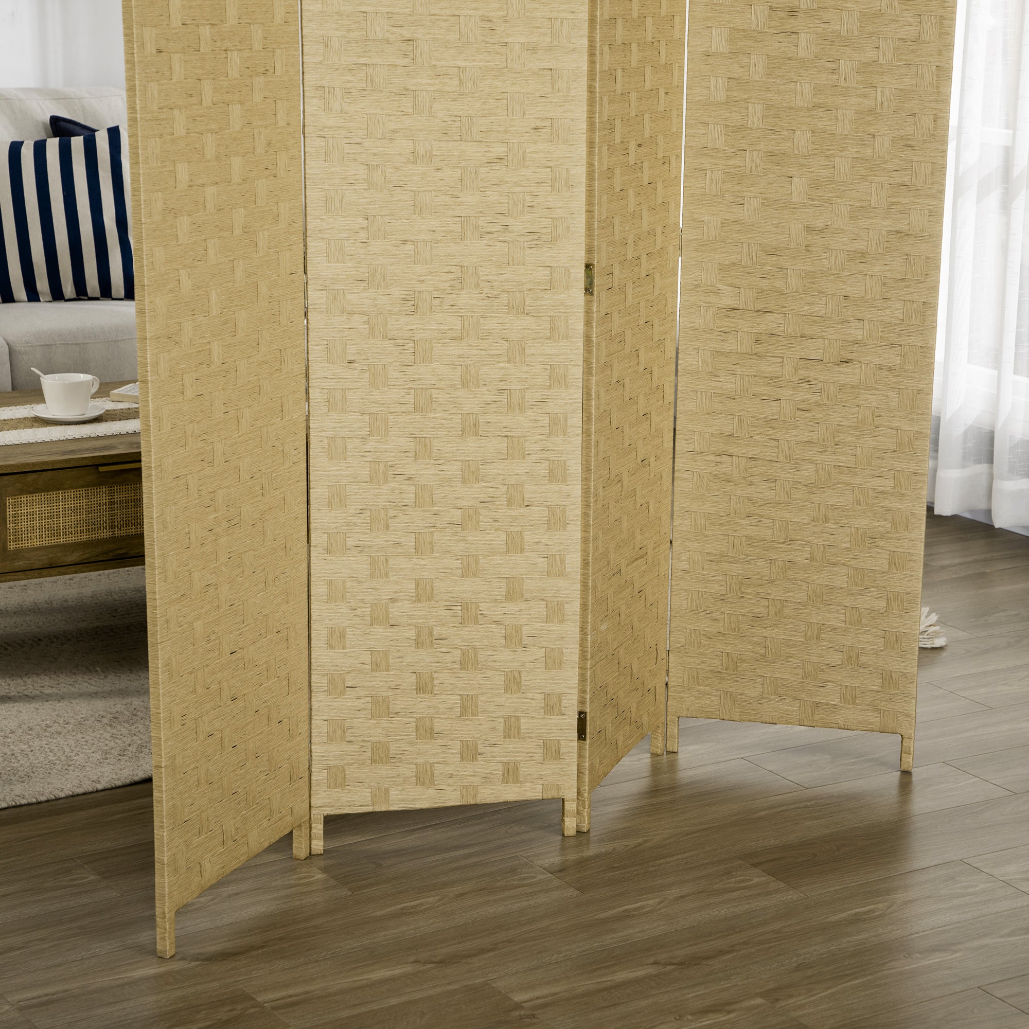 HOMCOM 4-Panel Room Dividers, Wave Fibre Freestanding Folding Privacy Screen Panels, Partition Wall Divider for Indoor Bedroom Office, 170√Ç cm, Brown