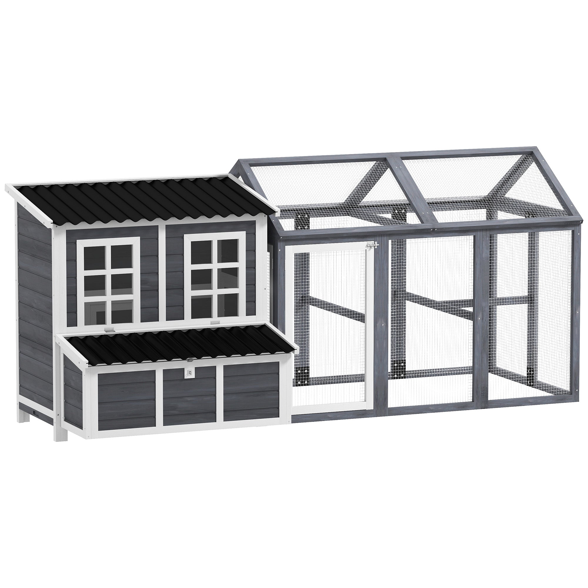 PawHut 2-Piece Wooden Chicken Coop and Run Set, Poultry Run Cage with Nesting Box, Slide-Out Tray, Roof, Perch