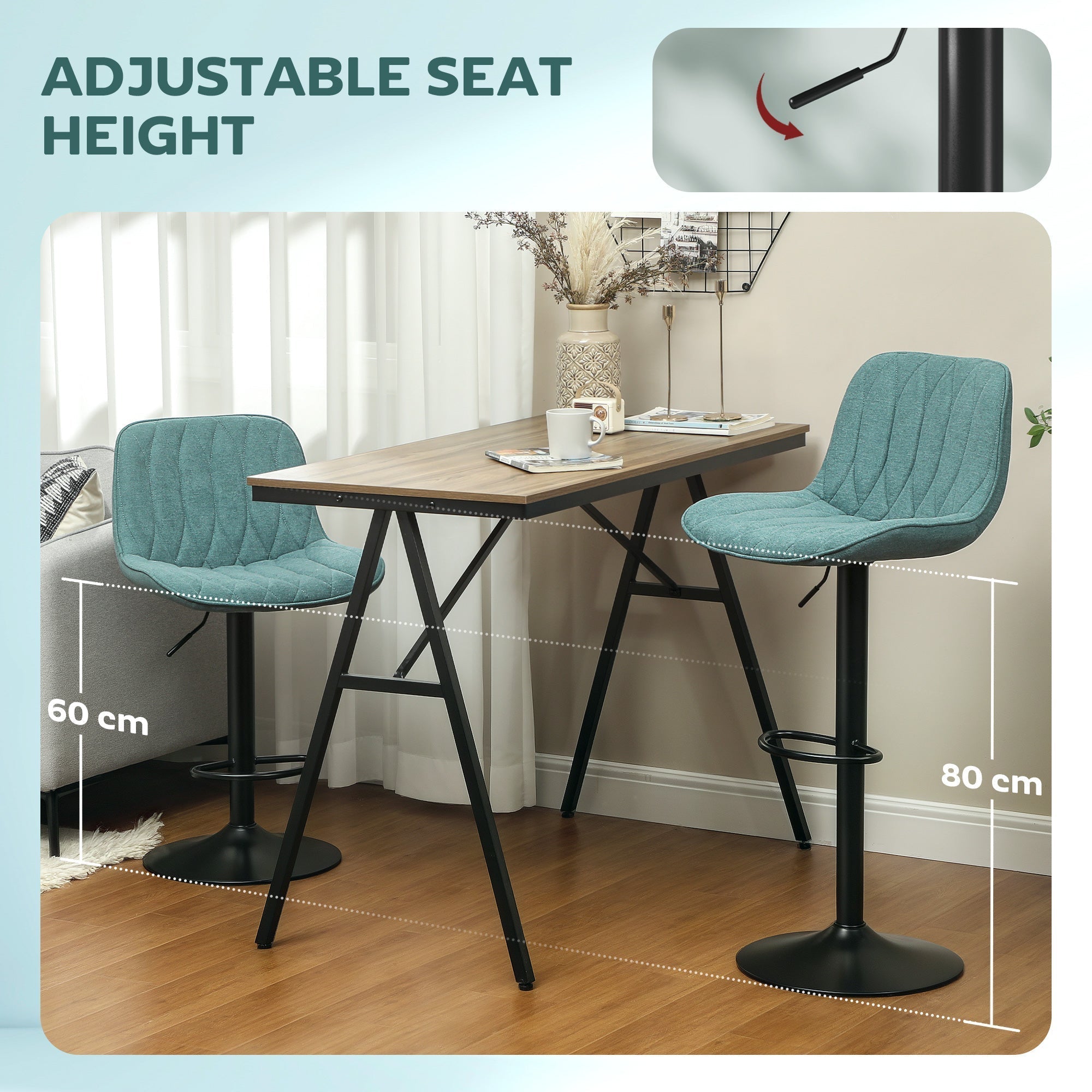 HOMCOM Set of Two Linen-Look Bar Stools - Blue