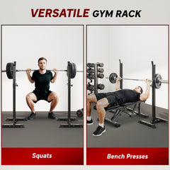 HOMCOM Adjustable Squat Rack, Weight Strength Training Bench Press Rack Weight Bench Supporter for Home Gym Exercise, Max Load 150kg, 124-154cm