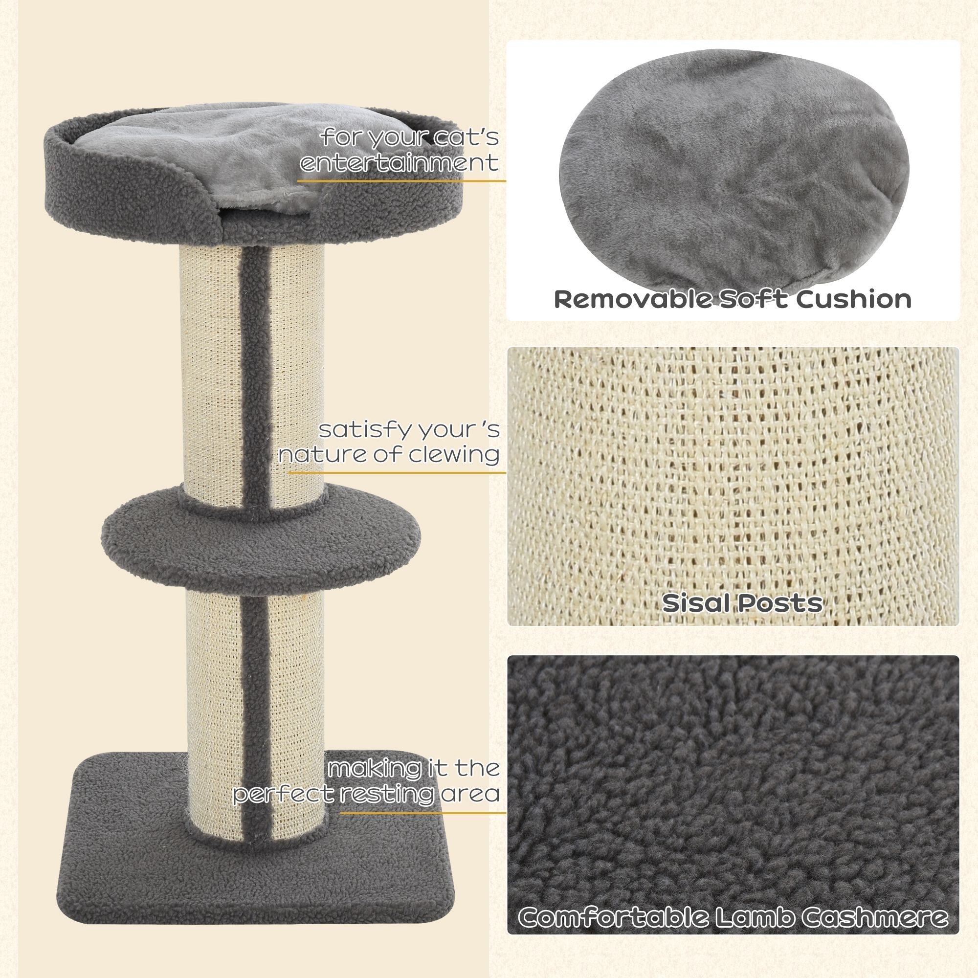 PawHut 91cm Cat Tower Scratching Posts Cat Tree for Indoor Kittens Activity Centre Grey
