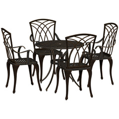 Outsunny 5 Pieces Garden Dining Set for 4, Cast Aluminium Outdoor Dining Set with 4 Armchairs and Round Dining Table with Parasol Hole, Garden Furniture Set, Bronze Tone