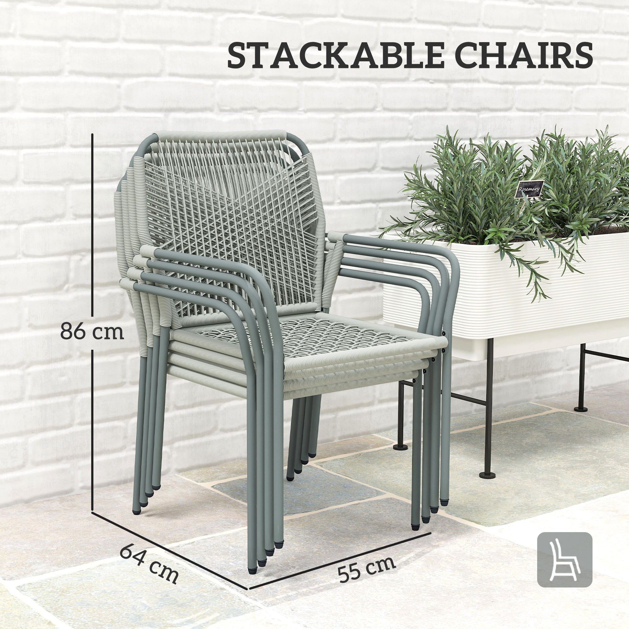 Outsunny Five-Piece PE Rattan Garden Dining Set with Cushions & Stackable Chairs - Light Grey