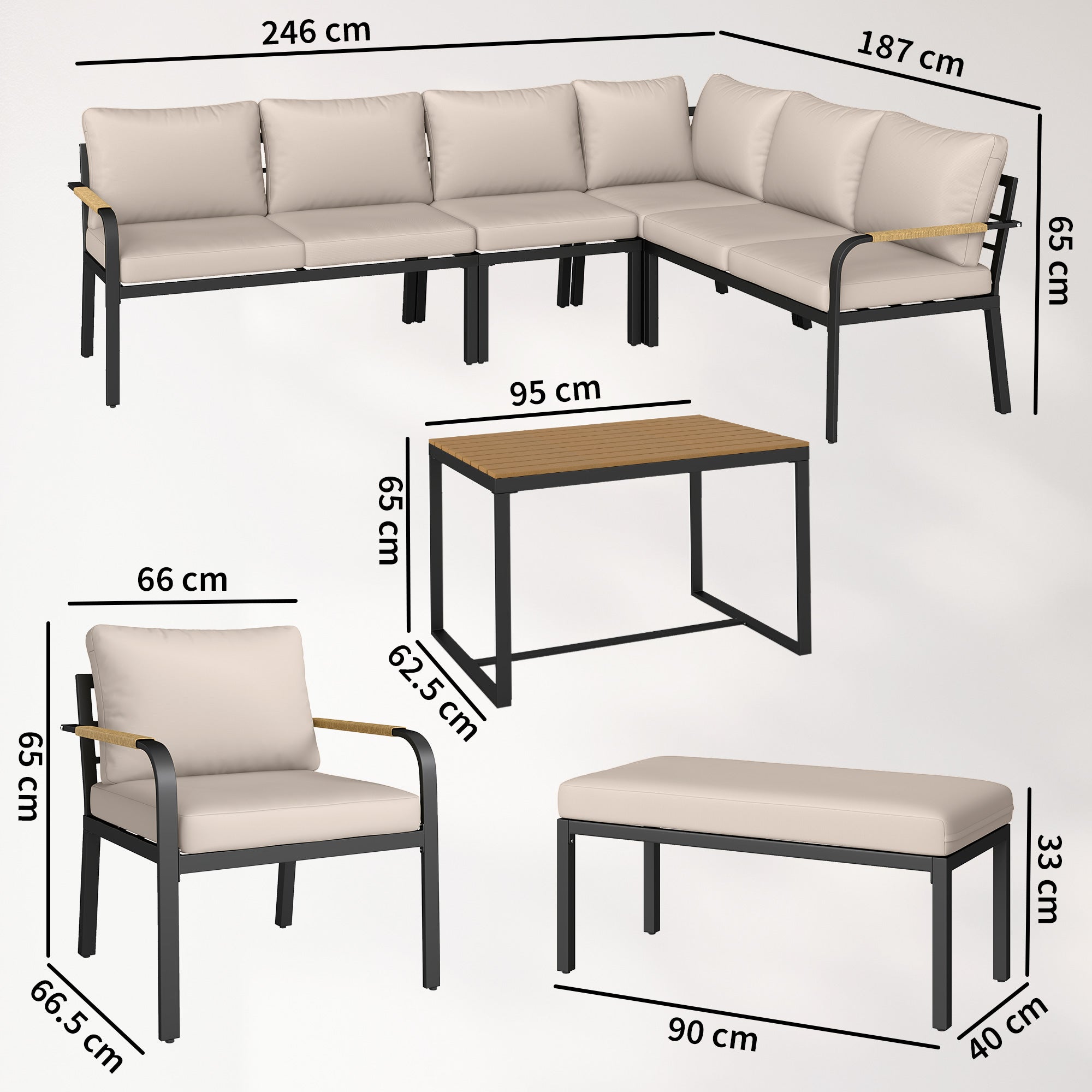 Outsunny 7 Seater Garden Furniture Set, Metal Garden Sofa Set with Cushions, Outdoor Furniture Conversation Sets, Khaki