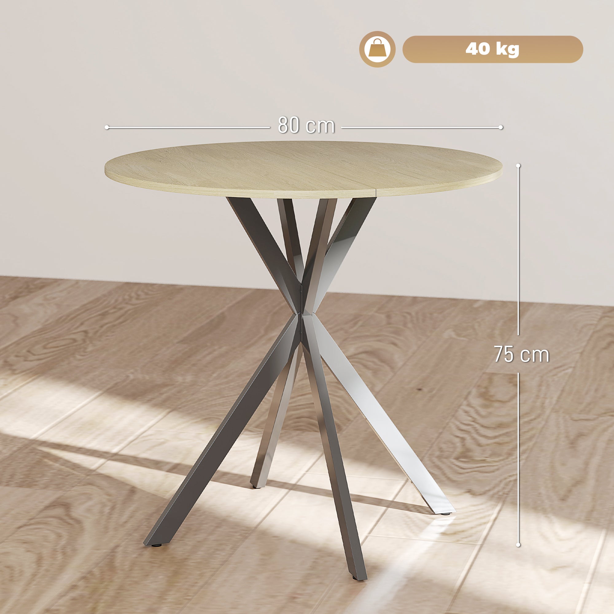 HOMCOM 80cm Industrial Round Dining Table - White Oak