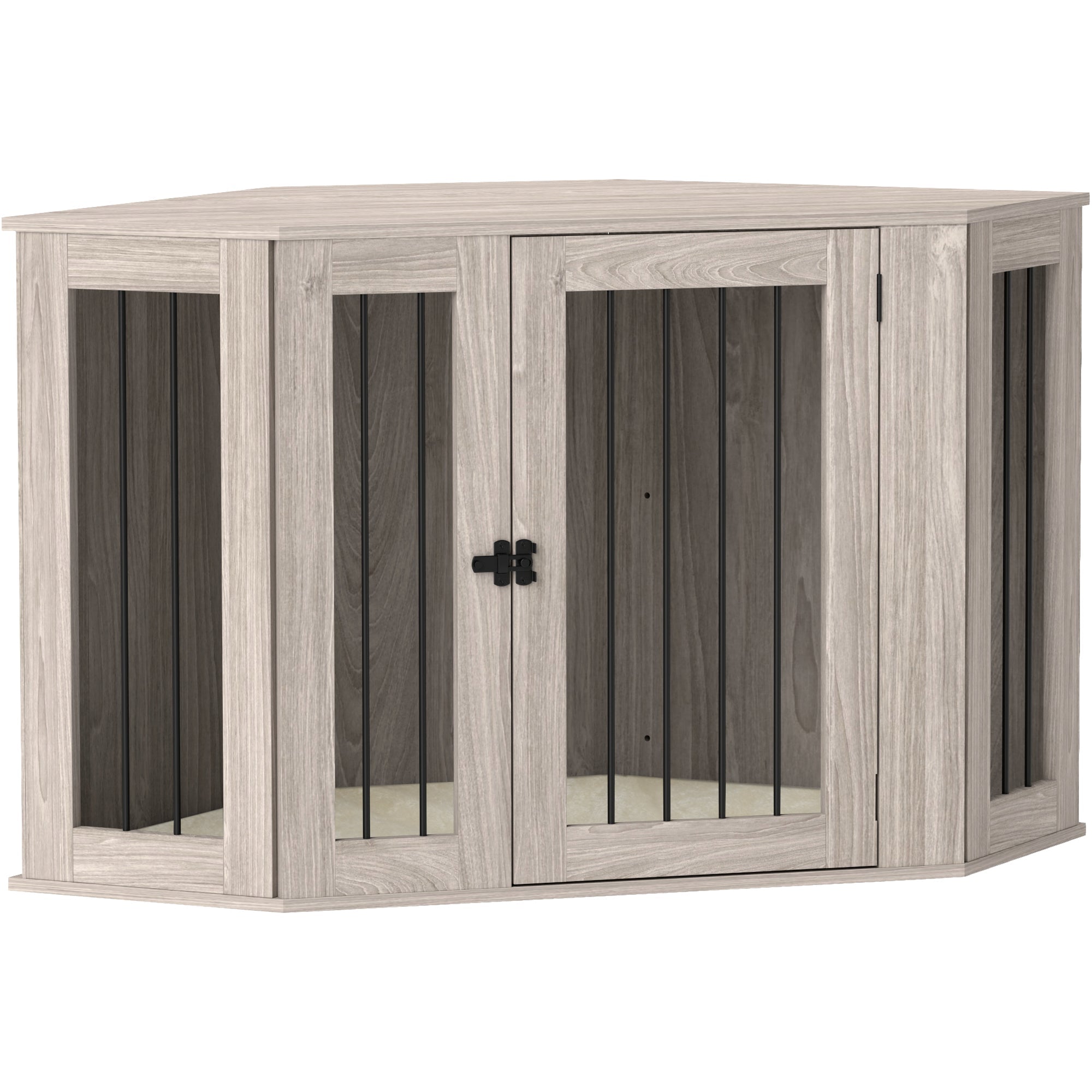 PawHut Dog Crate Furniture Side Table, with Cushion, 122 x 61 x 71cm - Walnut Brown