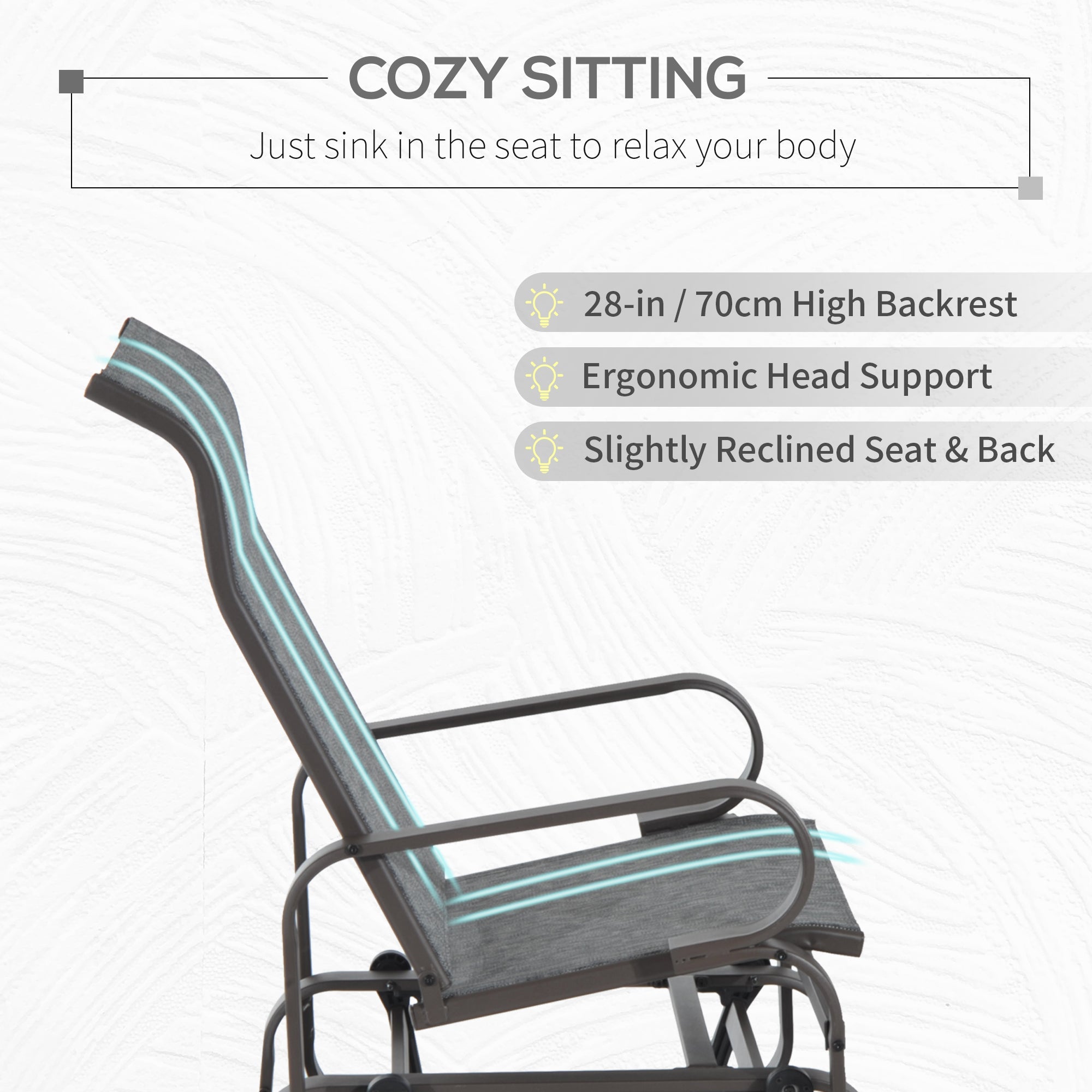 Outsunny Outdoor Gliding Rocking Chair with Sturdy Metal Frame Garden Comfortable Swing Chair, Grey & Brown