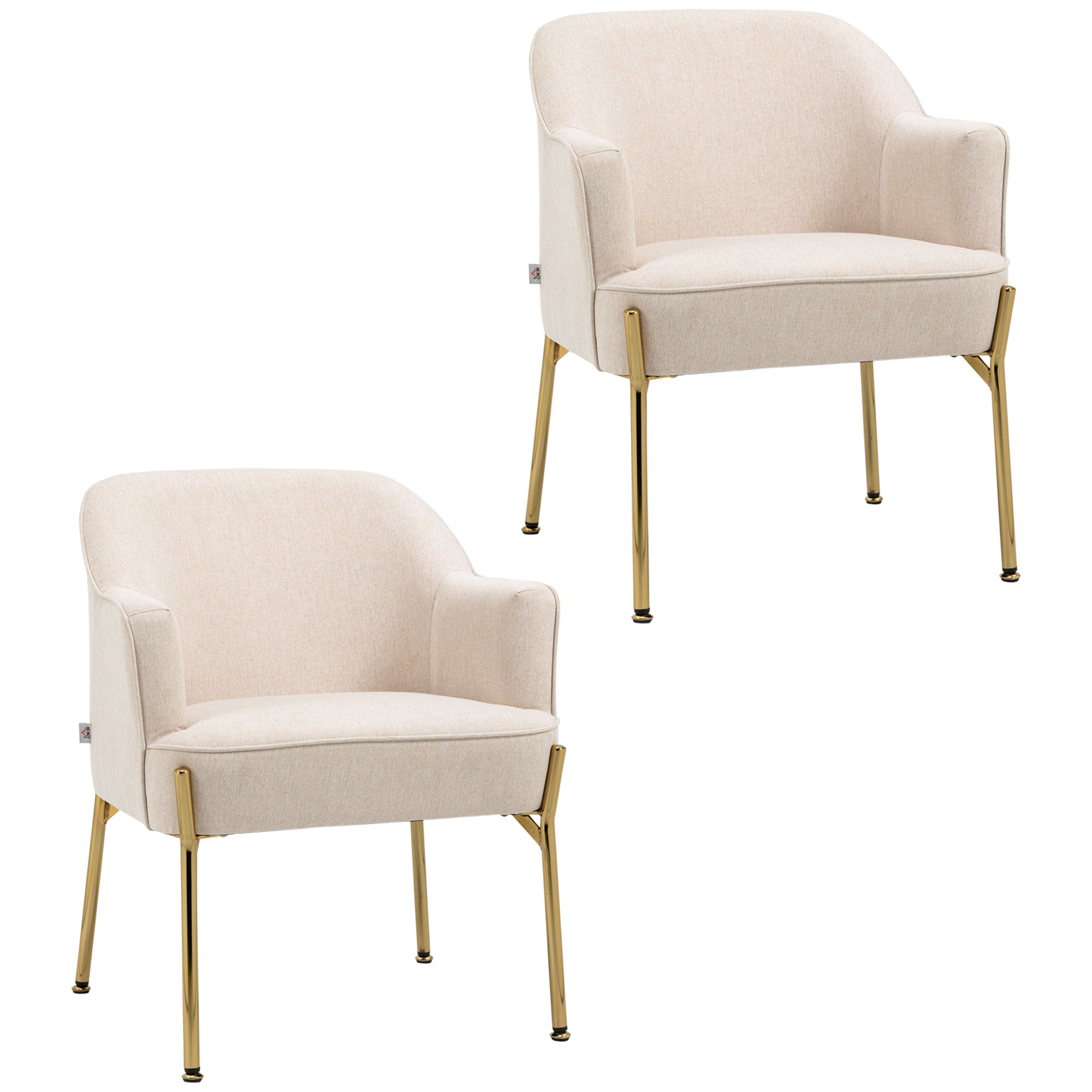 HOMCOM Accent Chair, Living Room Armchair, Vanity Chair with Gold Plating Metal Legs and Soft Padded Seat for Bedroom and Cafe, Set of 2, White