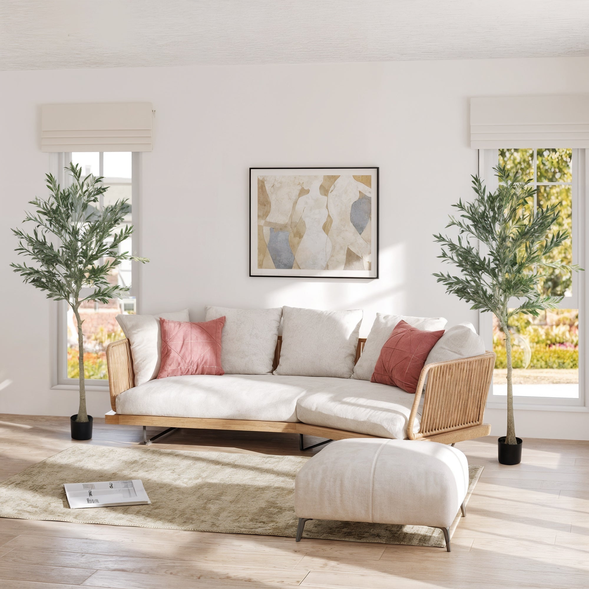 HOMCOM Set of Two Silk Leaf Artificial Olive Trees