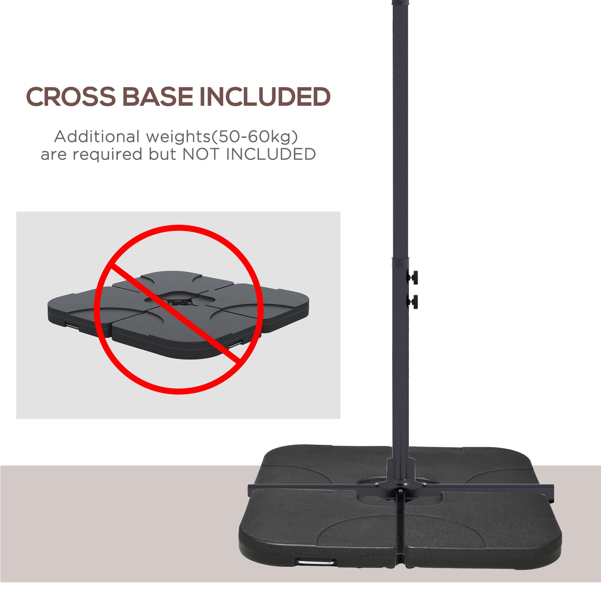 Outsunny 3m Square Canopy Cantilever Parasol, with Cross Base - Brown