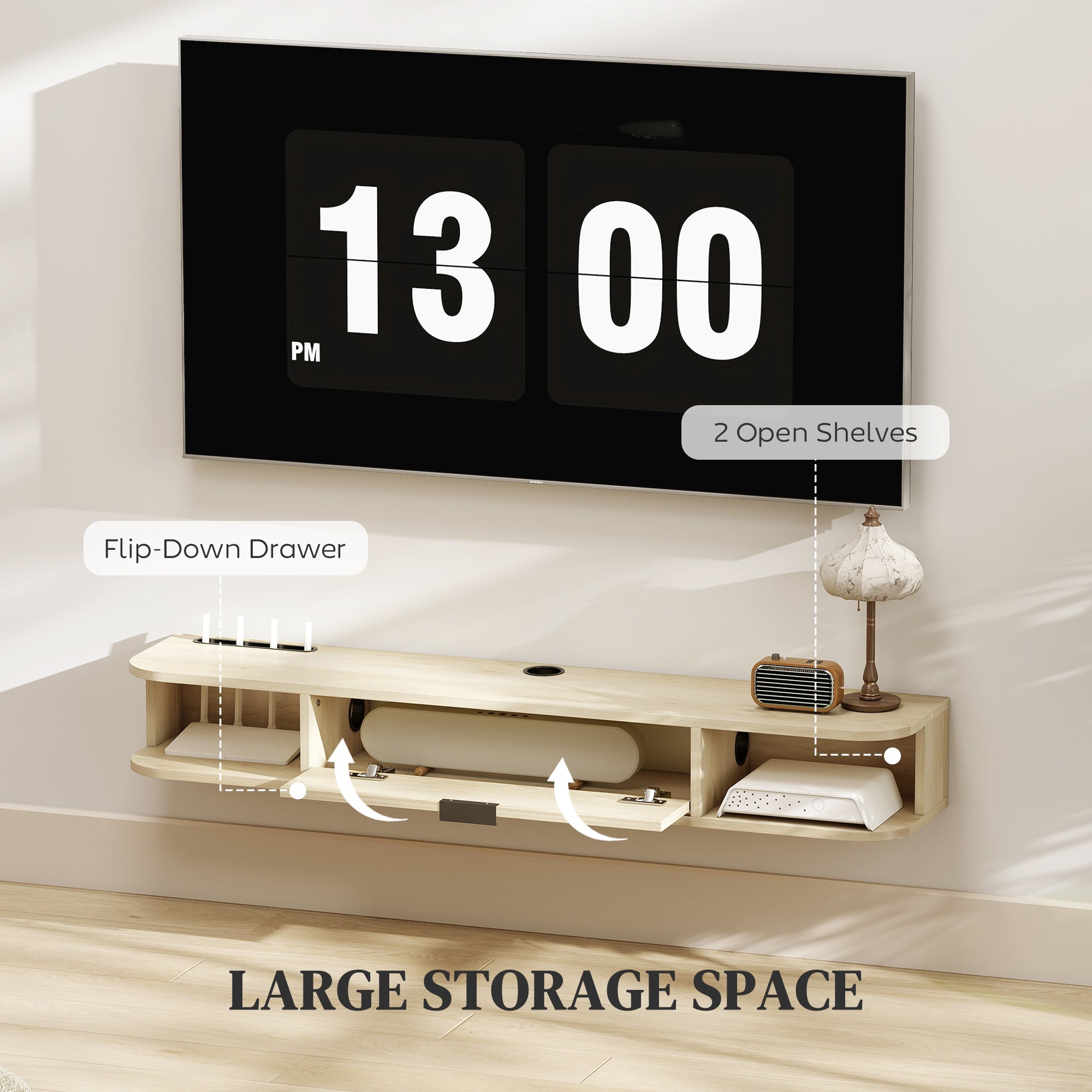 HOMCOM 120 cm Floating TV Unit for TVs up to 50 Inch - Natural