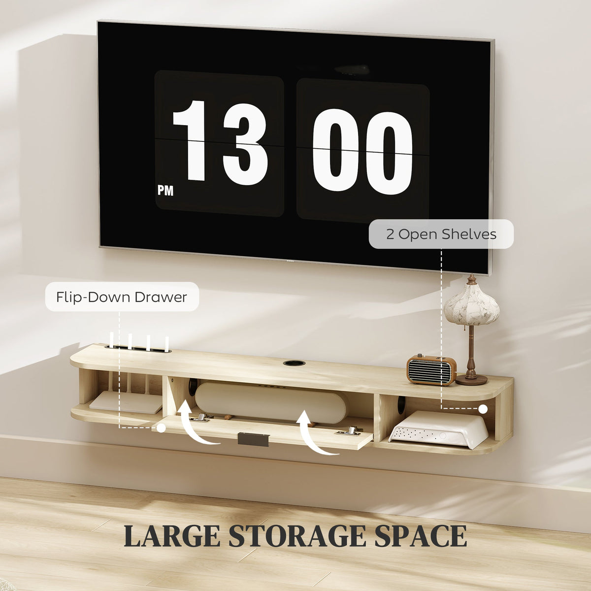 HOMCOM 120 cm Floating TV Unit for TVs up to 50 Inch - Natural