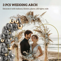 Outsunny Wedding Arch Frame Set, 2.2, 2, 1.8 m Metal Arch Backdrop Stand Set of 3, Balloon Arch Stand Set for Birthday Party, Bridal Shower, Graduation, Ceremony, Banquet Decorations, Gold Tone