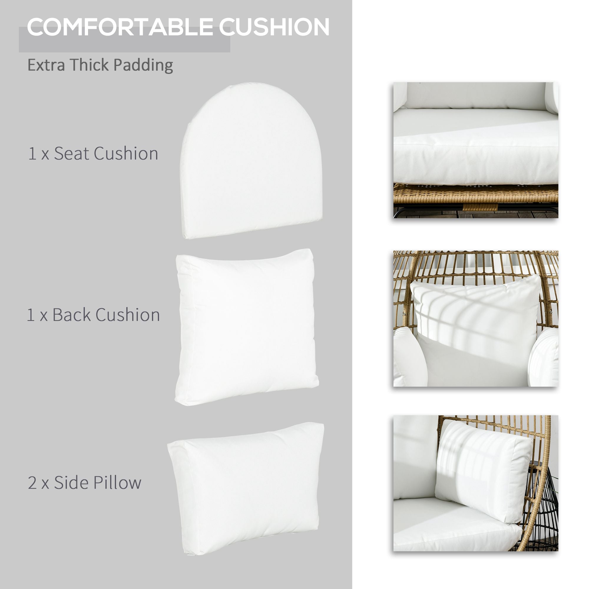 Outsunny Rattan Egg Chair with Cushions and Pillows, Khaki