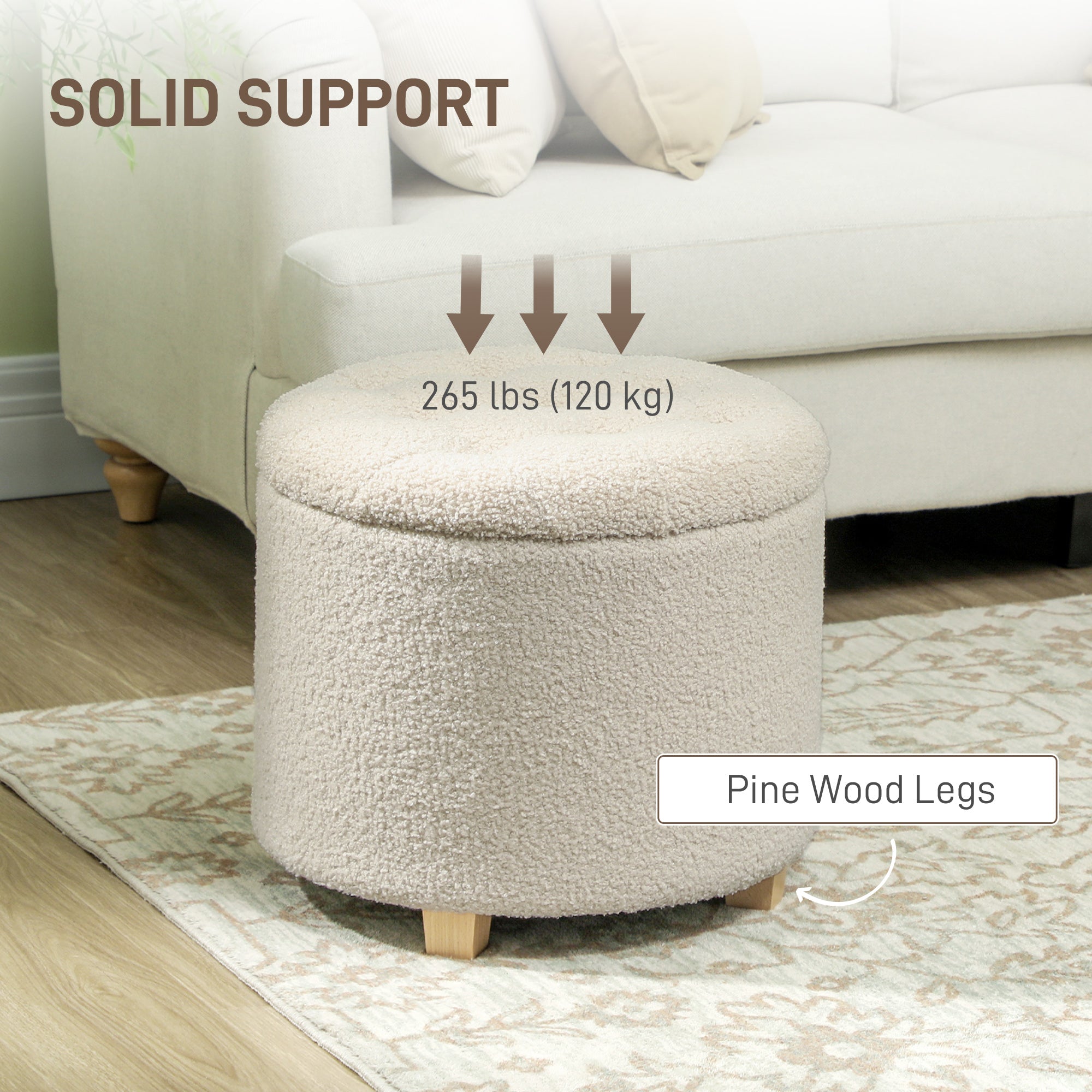 HOMCOM 40.5L Teddy Fleece Storage Ottoman - Cream White
