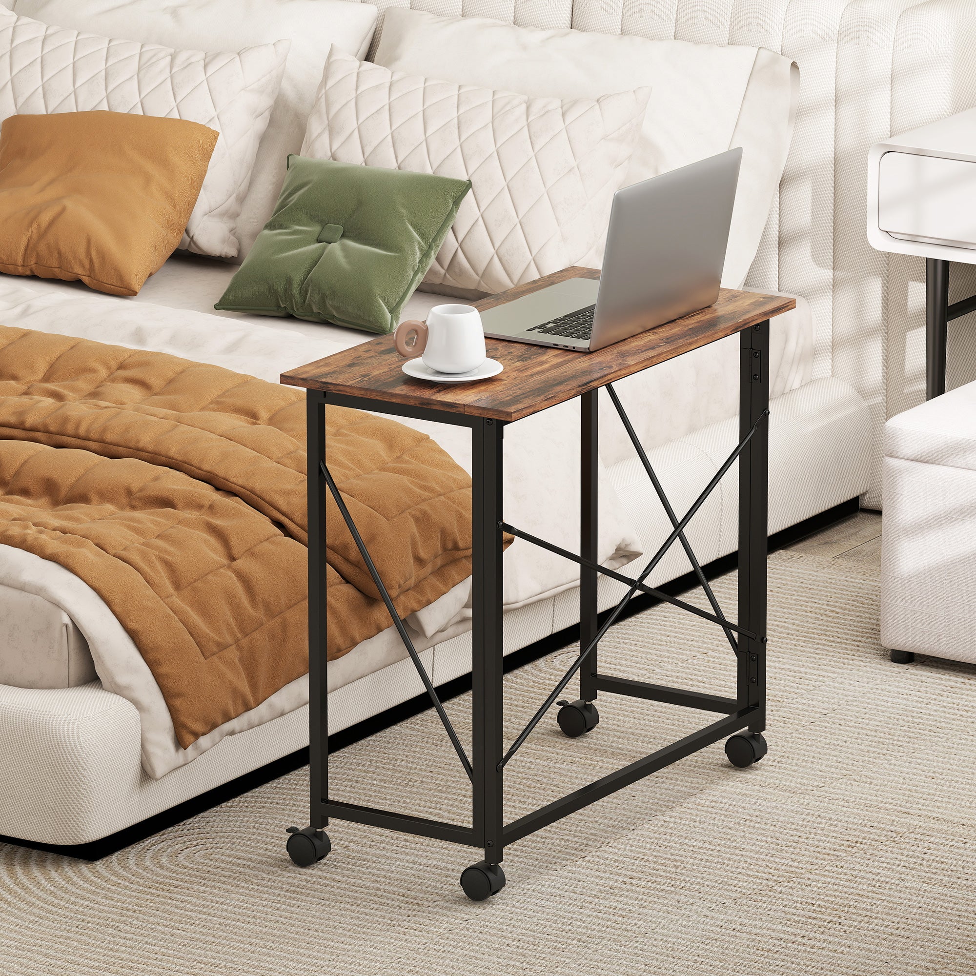 HOMCOM 80 cm Folding Desk on Wheels - Rustic Brown