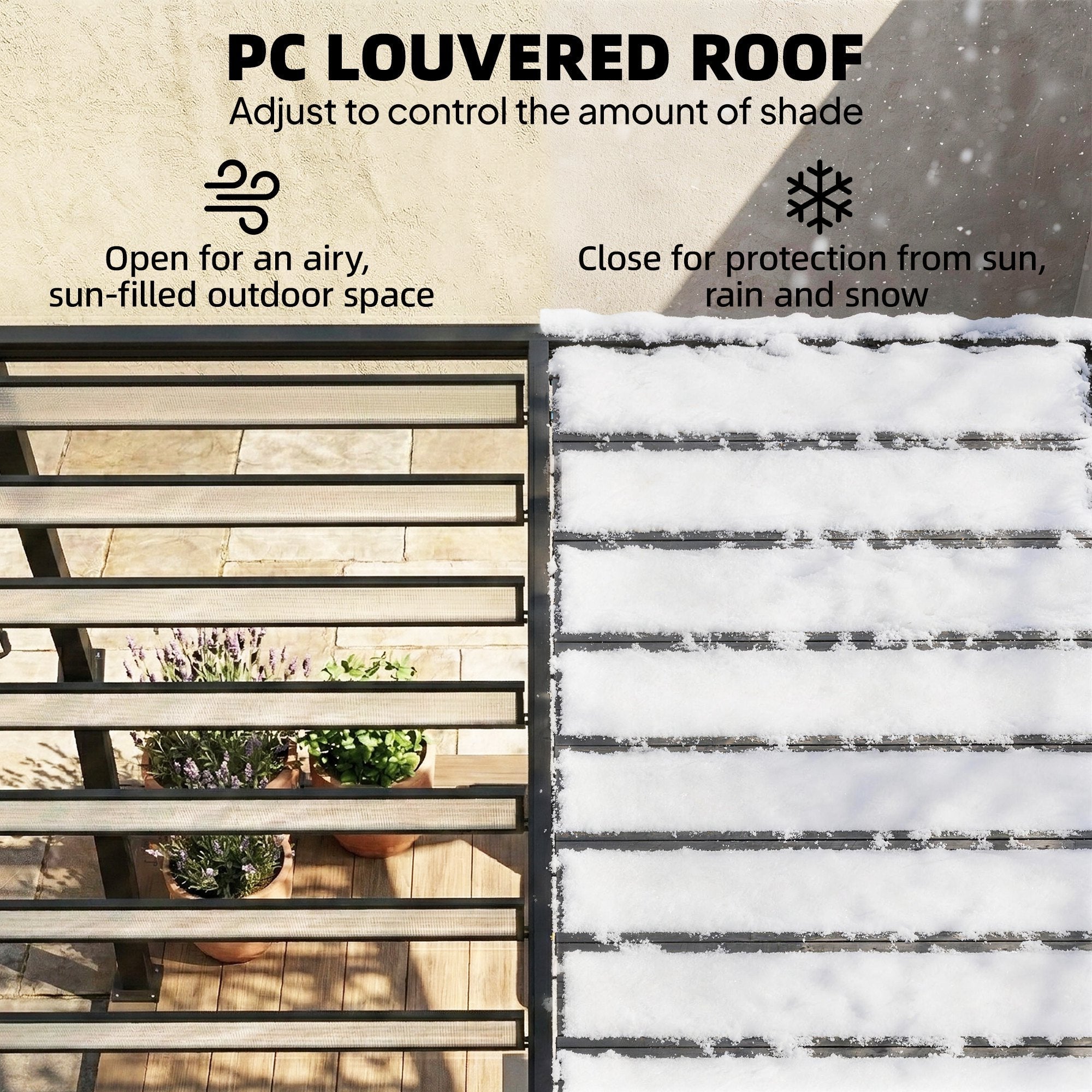 Outsunny 3 x 3 m Louvered Pergola with PC Roof, Aluminium Patio Gazebo Pergola Canopy with Drainage Gutters, Handle, Coffee