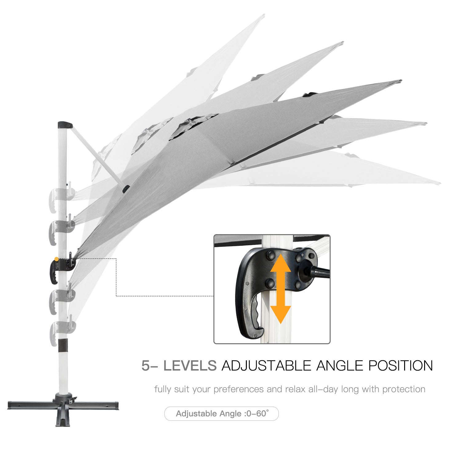 Outsunny 3 x 3(m) Cantilever Roma Parasol, Square Garden Umbrella with Cross Base, Crank Handle, Tilt, 360 Rotation and Aluminium Frame, Grey