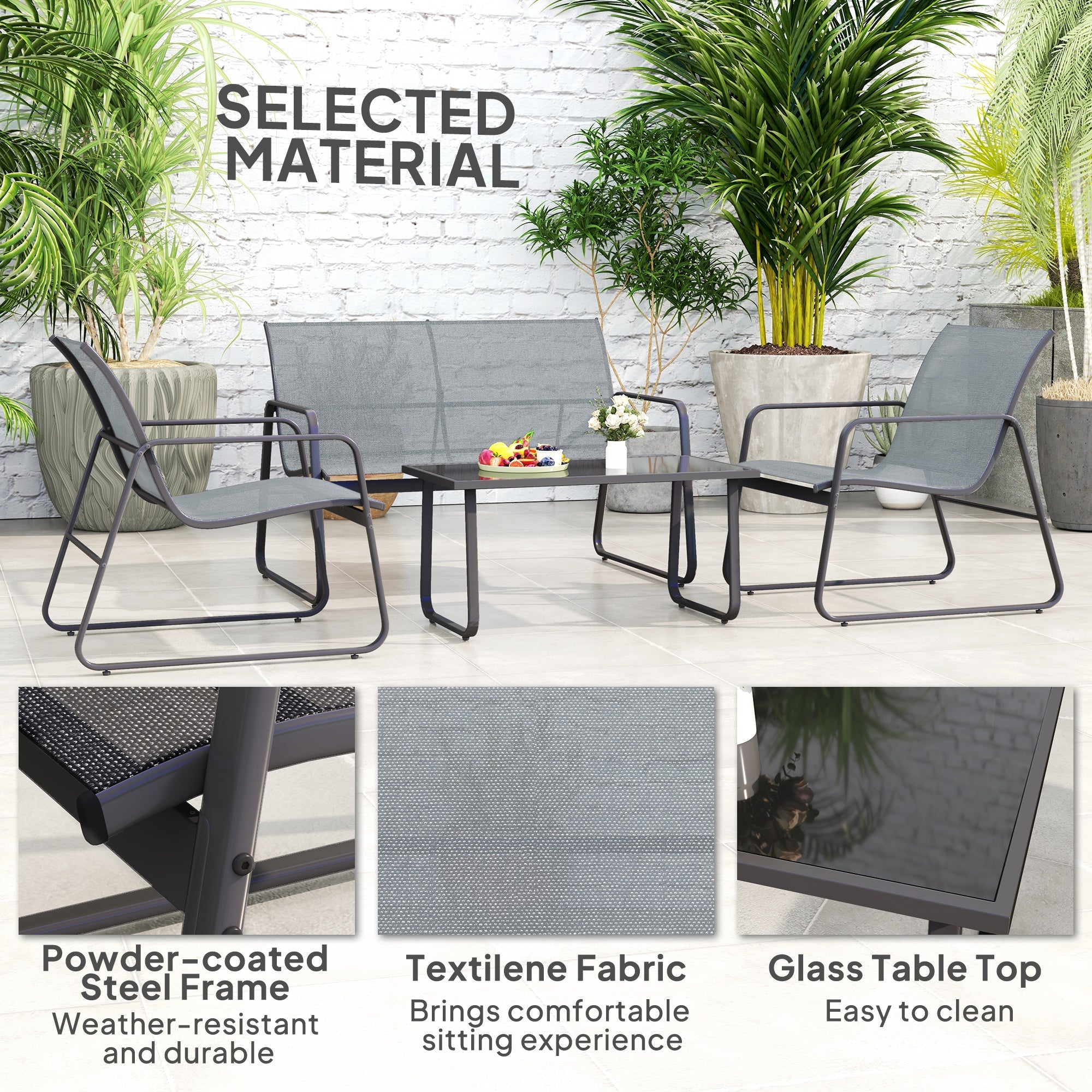 Outsunny Four-Piece Minimalistic Garden Sofa Set - Light Grey