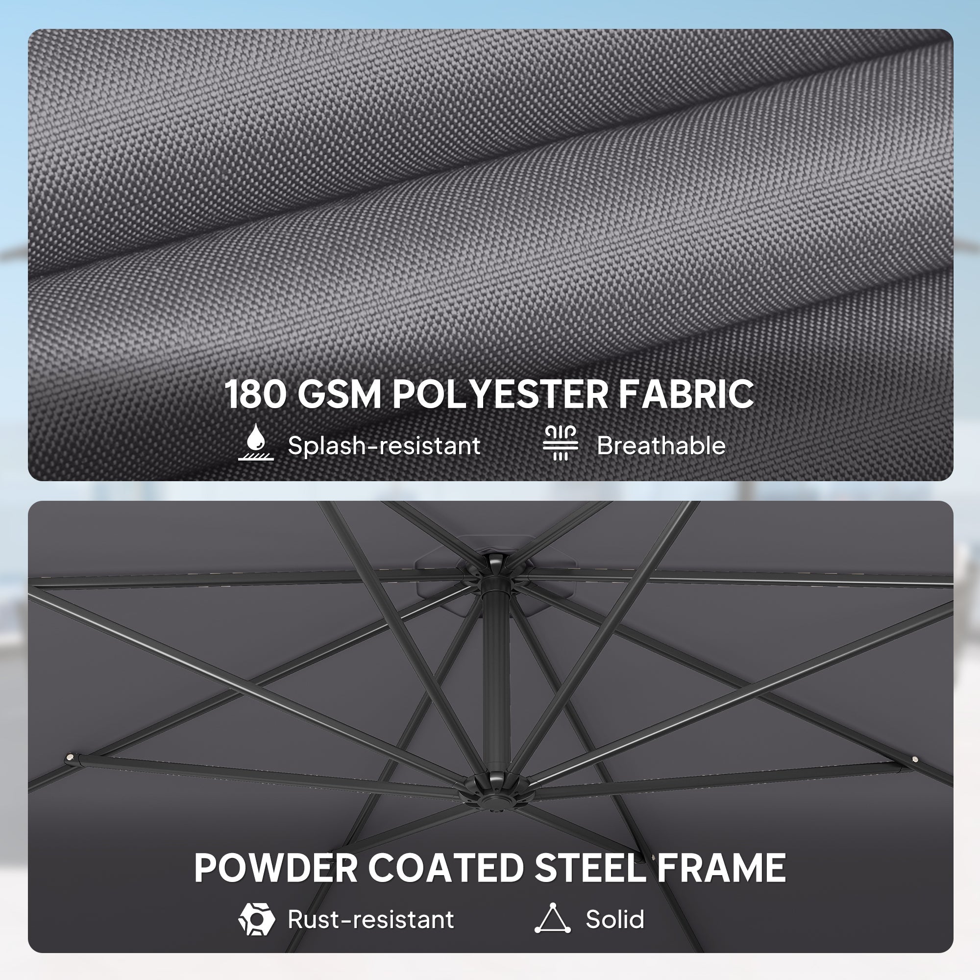 Outsunny 3 m Overhanging Cantilever Parasol, with Cross Base - Grey