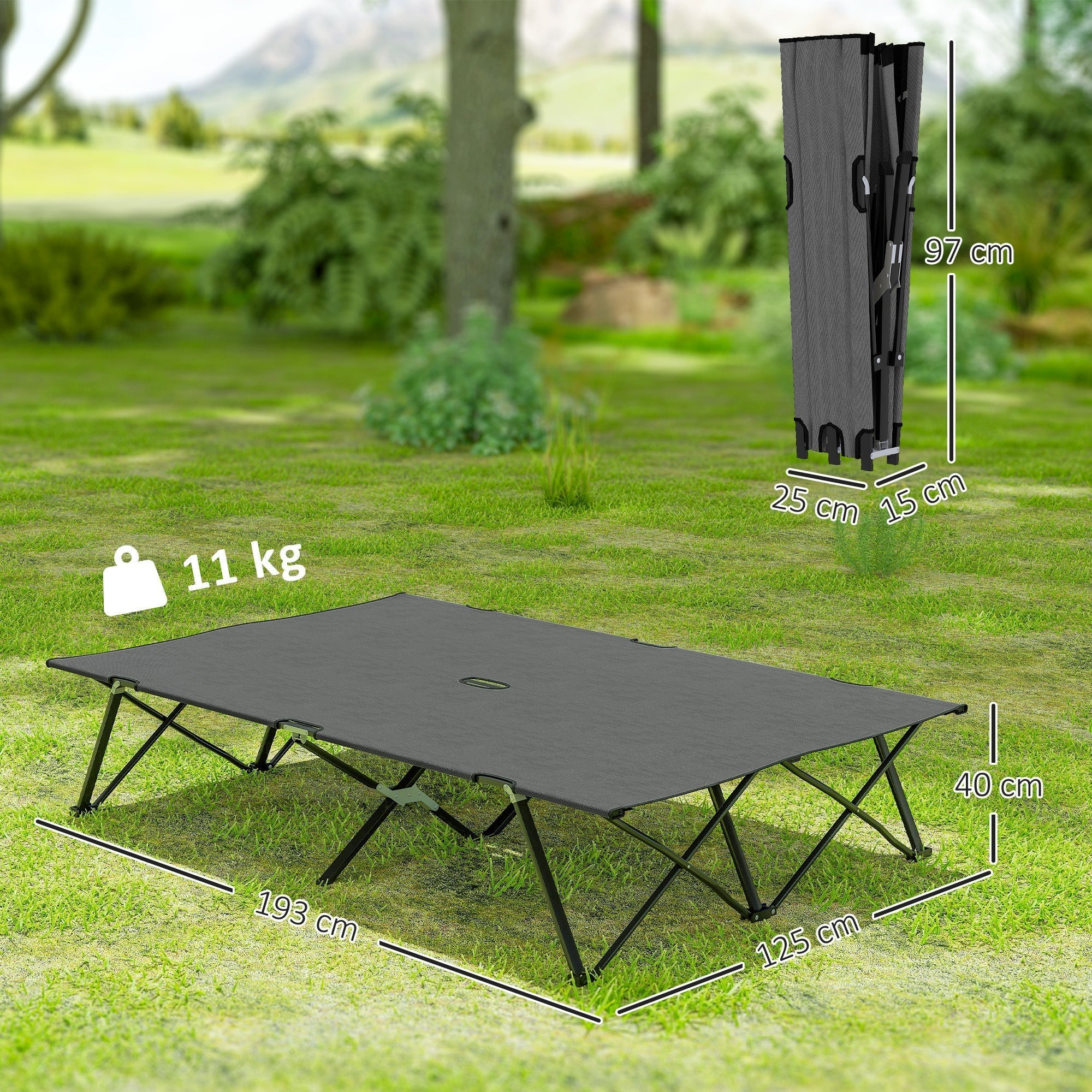 Outsunny Double Camping Cot Bed, with Bag - Charcoal Grey