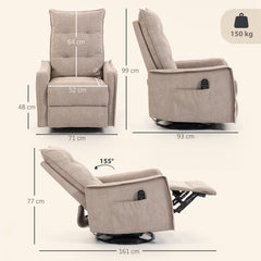 HOMCOM Recliner Armchair, Chenille Recliner Chair with Massage and Heat, 360 degrees Swivel Rocking Manual Recliner, Brown