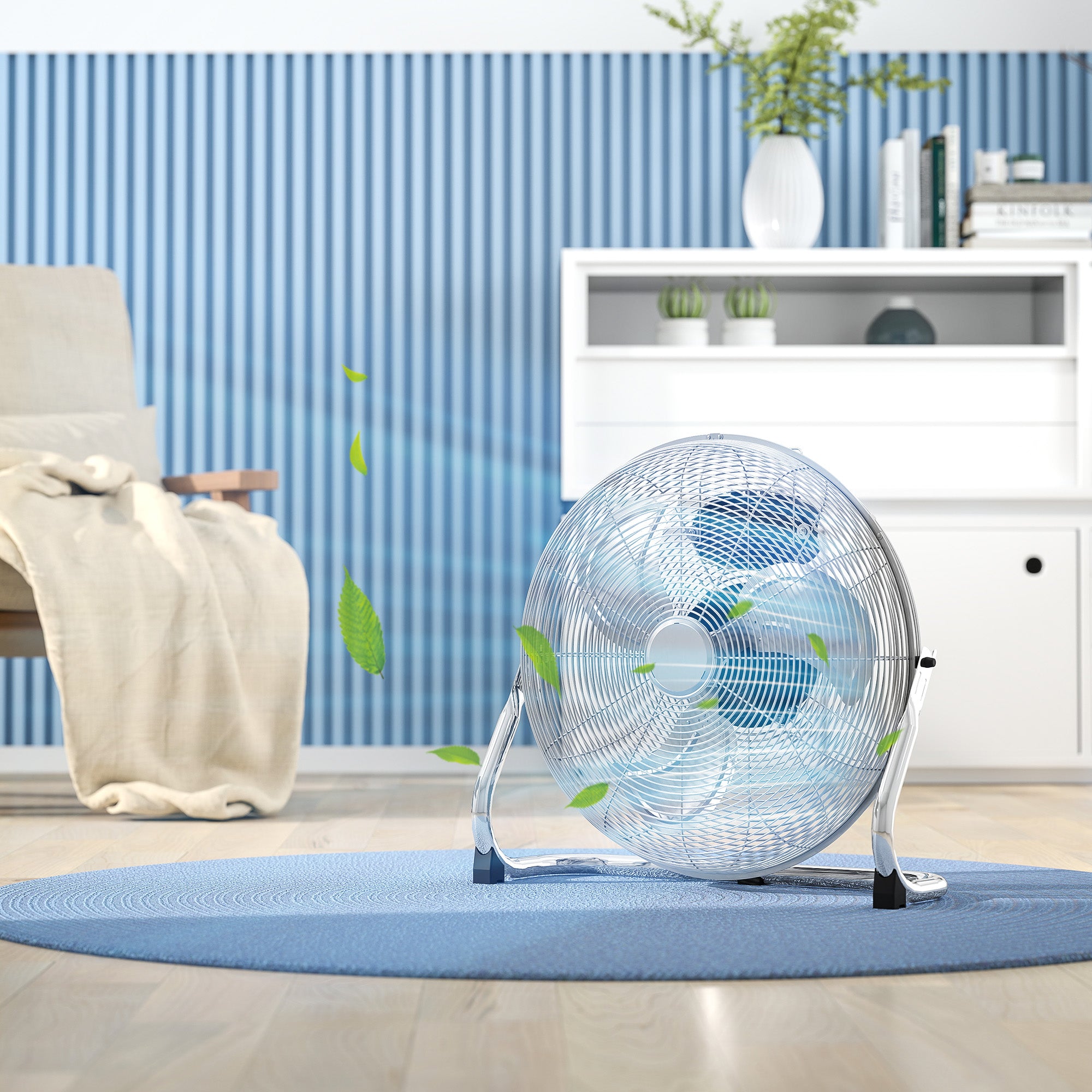 HOMCOM 20" Chrome Metal Floor Fan with Tilting, High Velocity, 3 Speed, Portable Gym Fan for Home Office, Silver