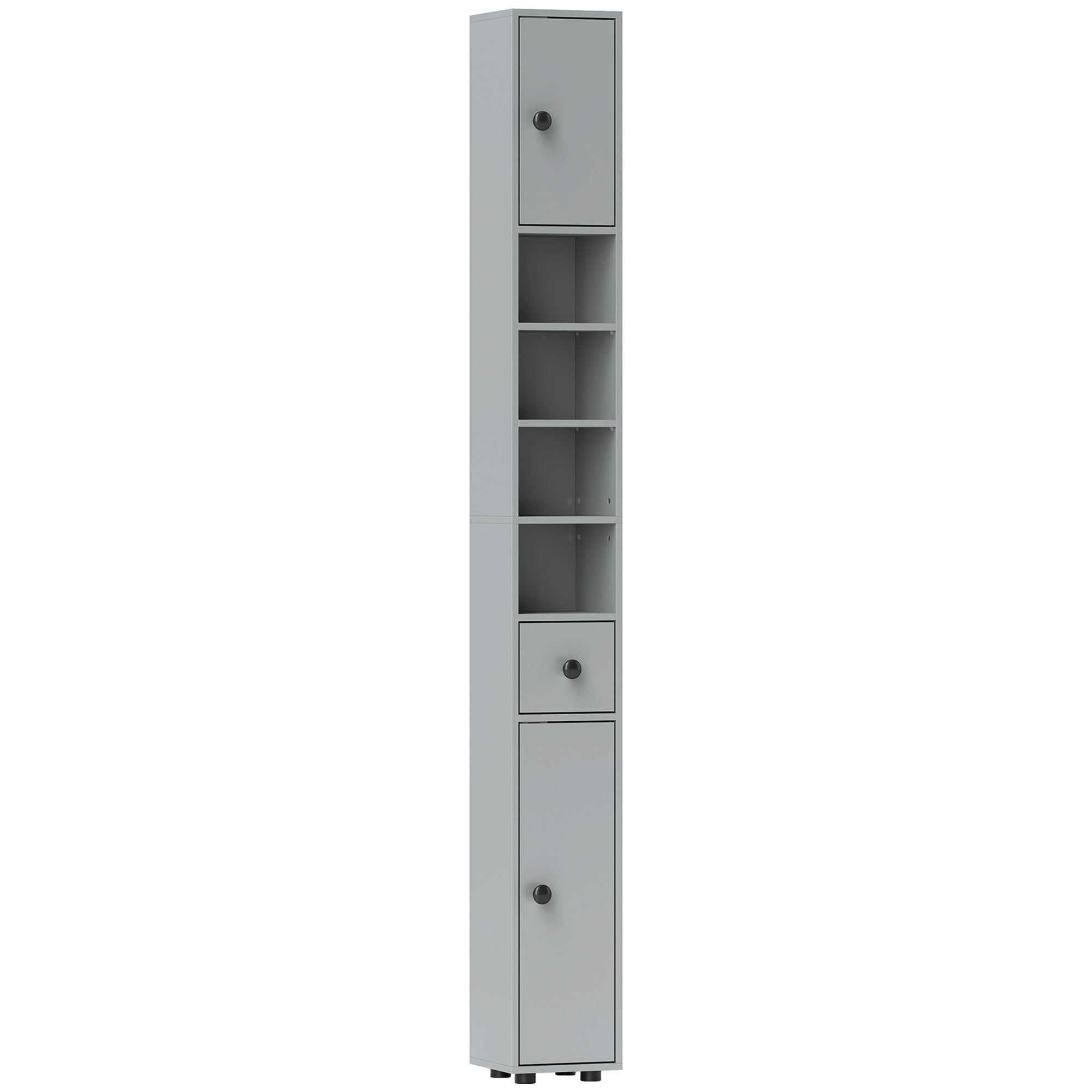 kleankin 180cm Slim Bathroom Cabinet, with Drawer, Shelves and Cupboards - Grey