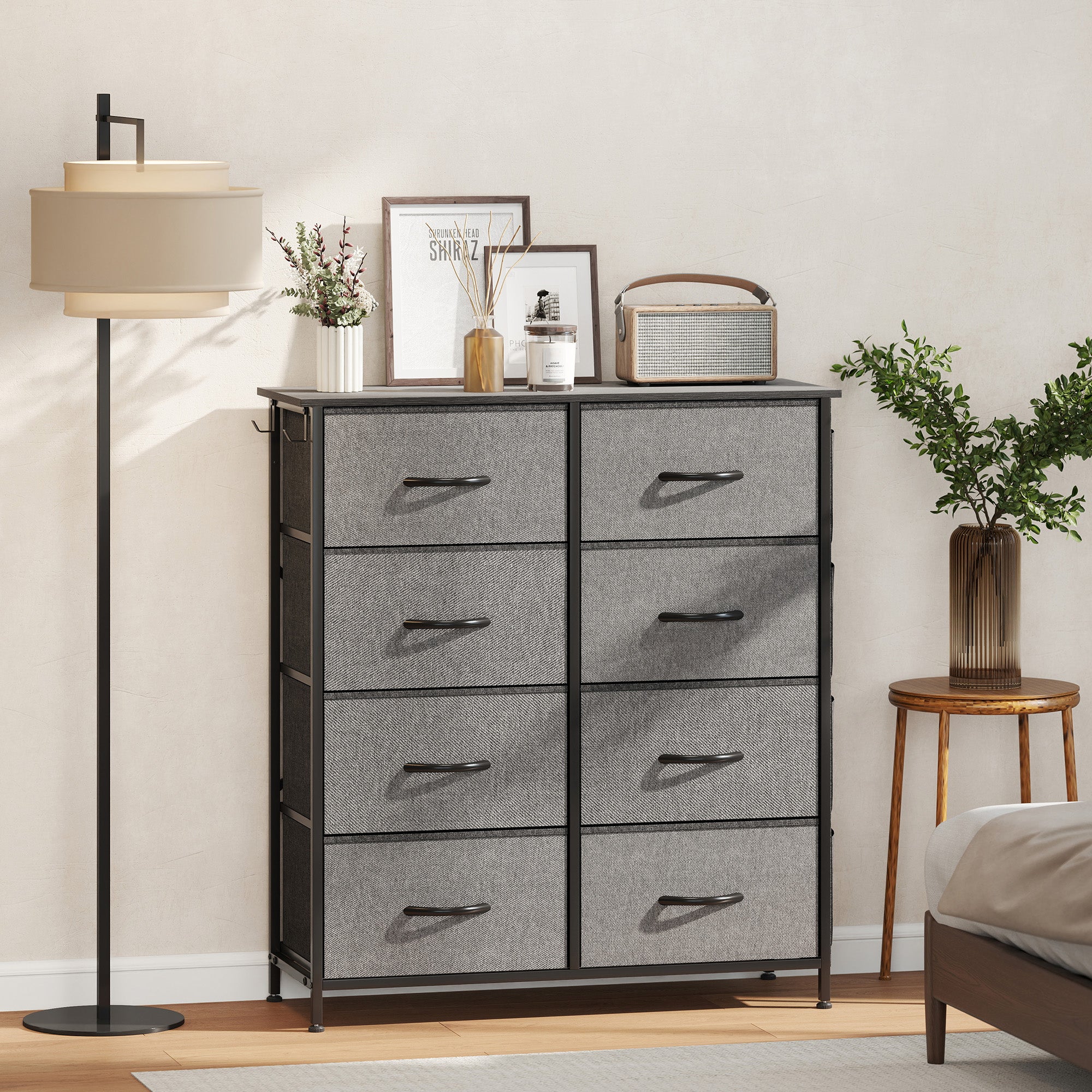 HOMCOM Chest of Eight Fabric Drawers - Charcoal Grey