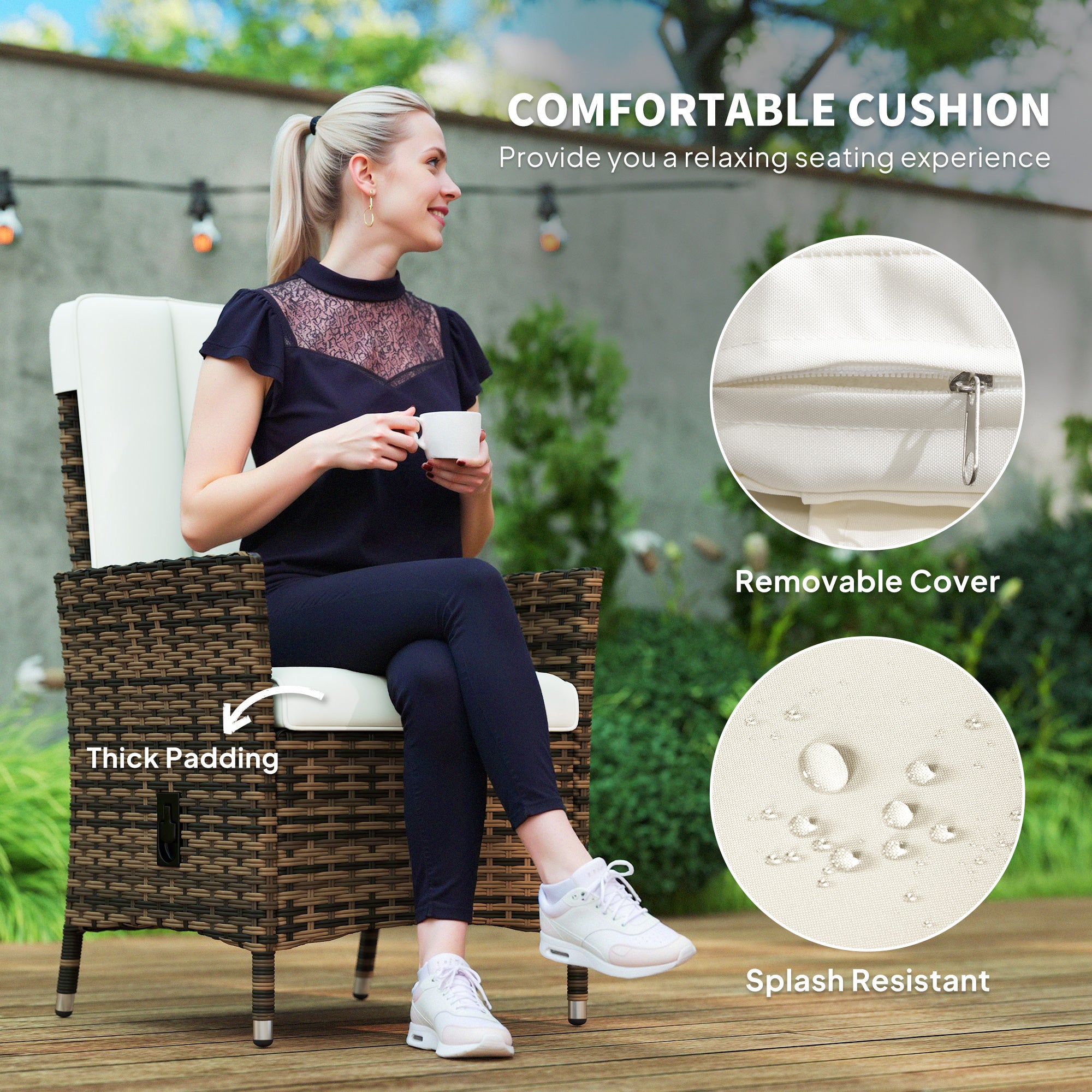 Outsunny 105√Ç¬∞-150√Ç¬∞ Reclining Rattan Chair - Cream