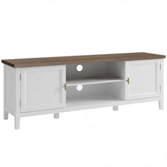 HOMCOM TV Stand for TVs up to 42 Inch, Farmhouse Entertainment Center with 2 Open Shelves, 2 Cabinets and Thick Top
