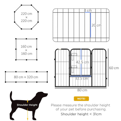 PawHut Steel 8 Panel Dog pen Pet Puppy PlayPen Black