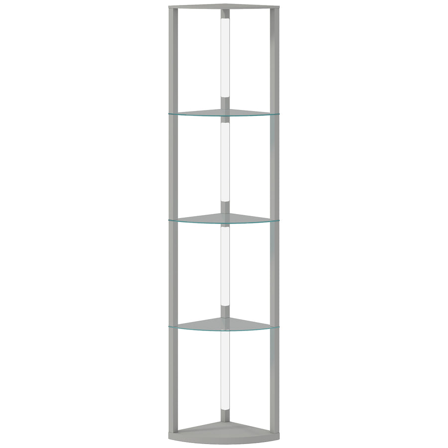 HOMCOM LED Floor Lamp with Shelves, Dimmable Standing Lamp with Foot Switch for Living Room, Bedroom, Grey