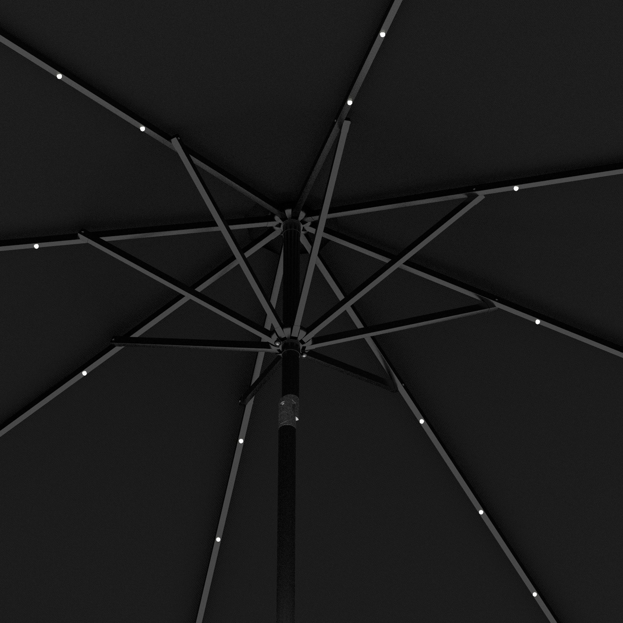 Outsunny 2.7m Outdoor Patio Garden Umbrella Parasol with Tilt Crank and 24 LEDs Lights, Black