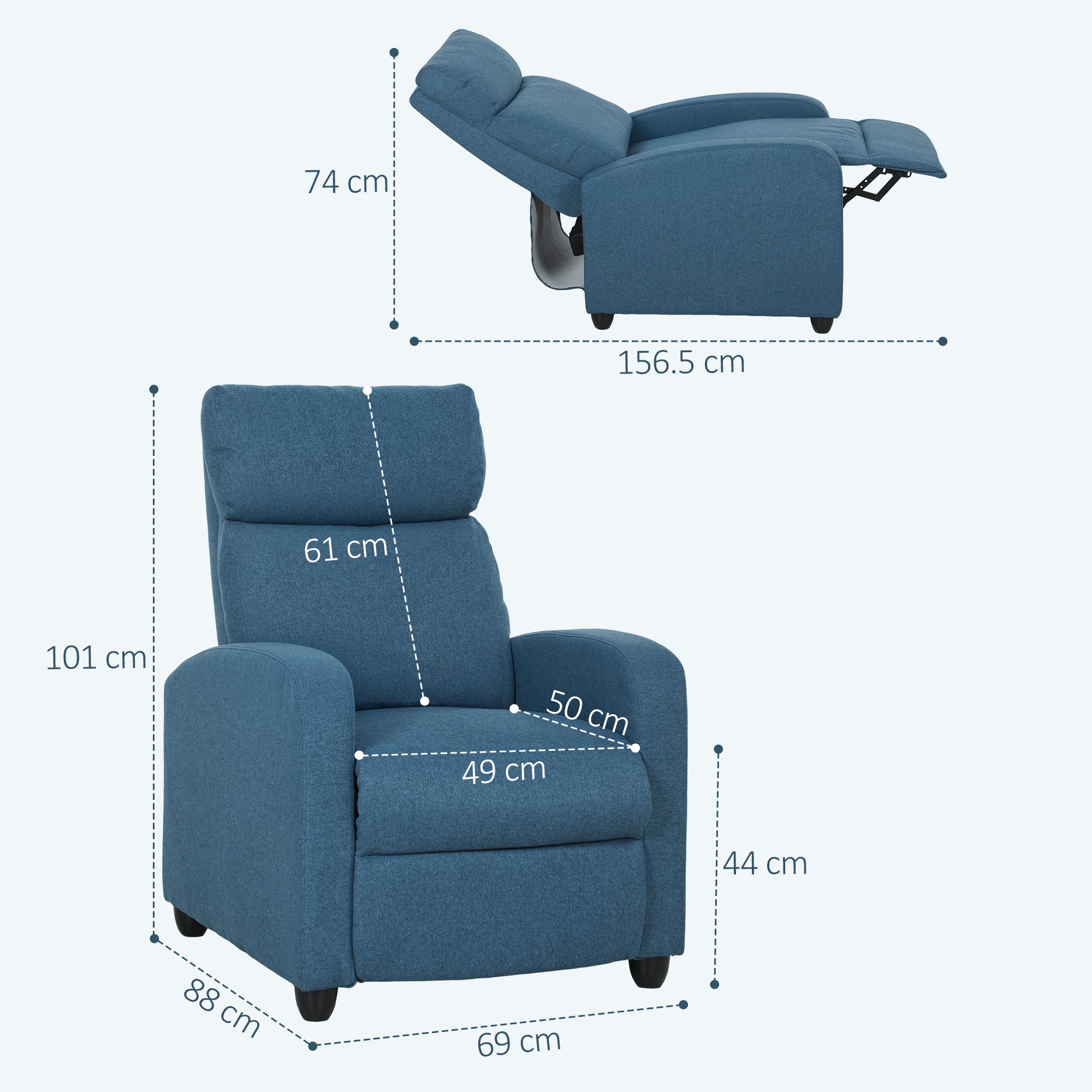 HOMCOM 135√Ç¬∞ Push Back Recliner Armchair, with Footrest - Blue