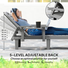 Outsunny Set of 2 Reclining Sun Loungers, 5 Positions Adjustable Outdoor Chaise Lounge Chair with Armrests, Dark Grey