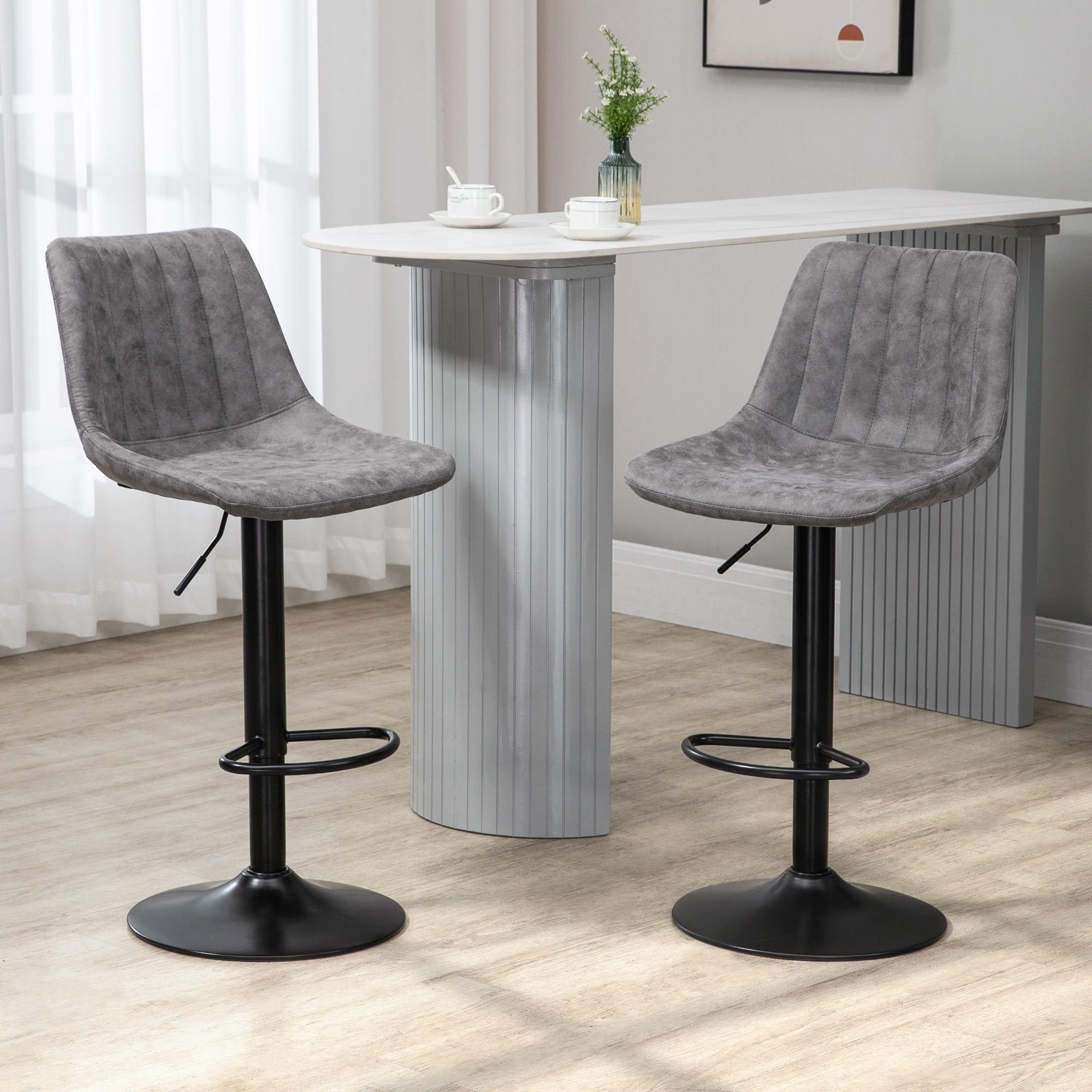 HOMCOM Set of 2 Leathaire Tub Bar Stools - Grey