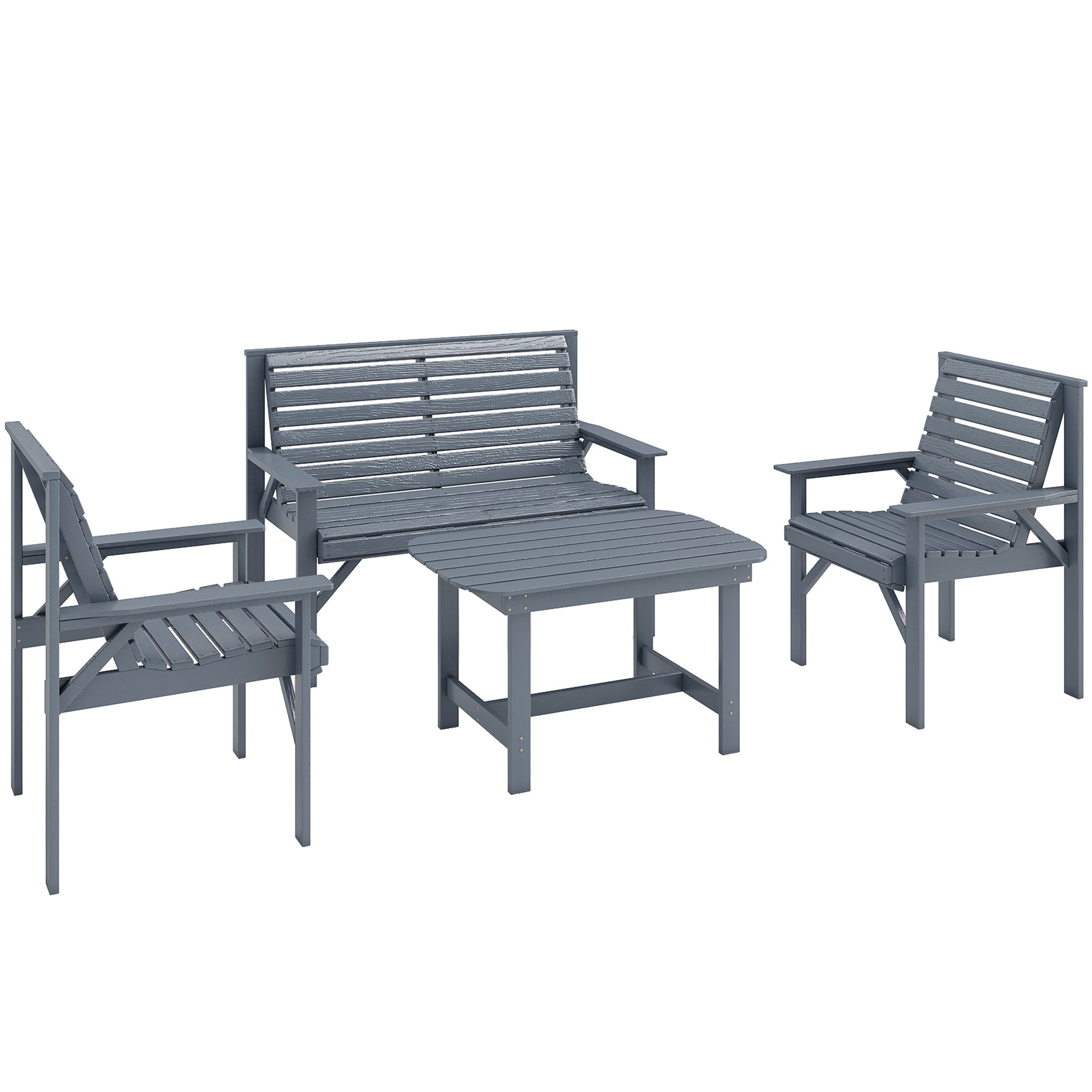 Outsunny 4 Piece Wooden Garden Furniture Set, Outdoor Garden Sofa Set with 2 Armchairs, Loveseat and Coffee Table, Grey