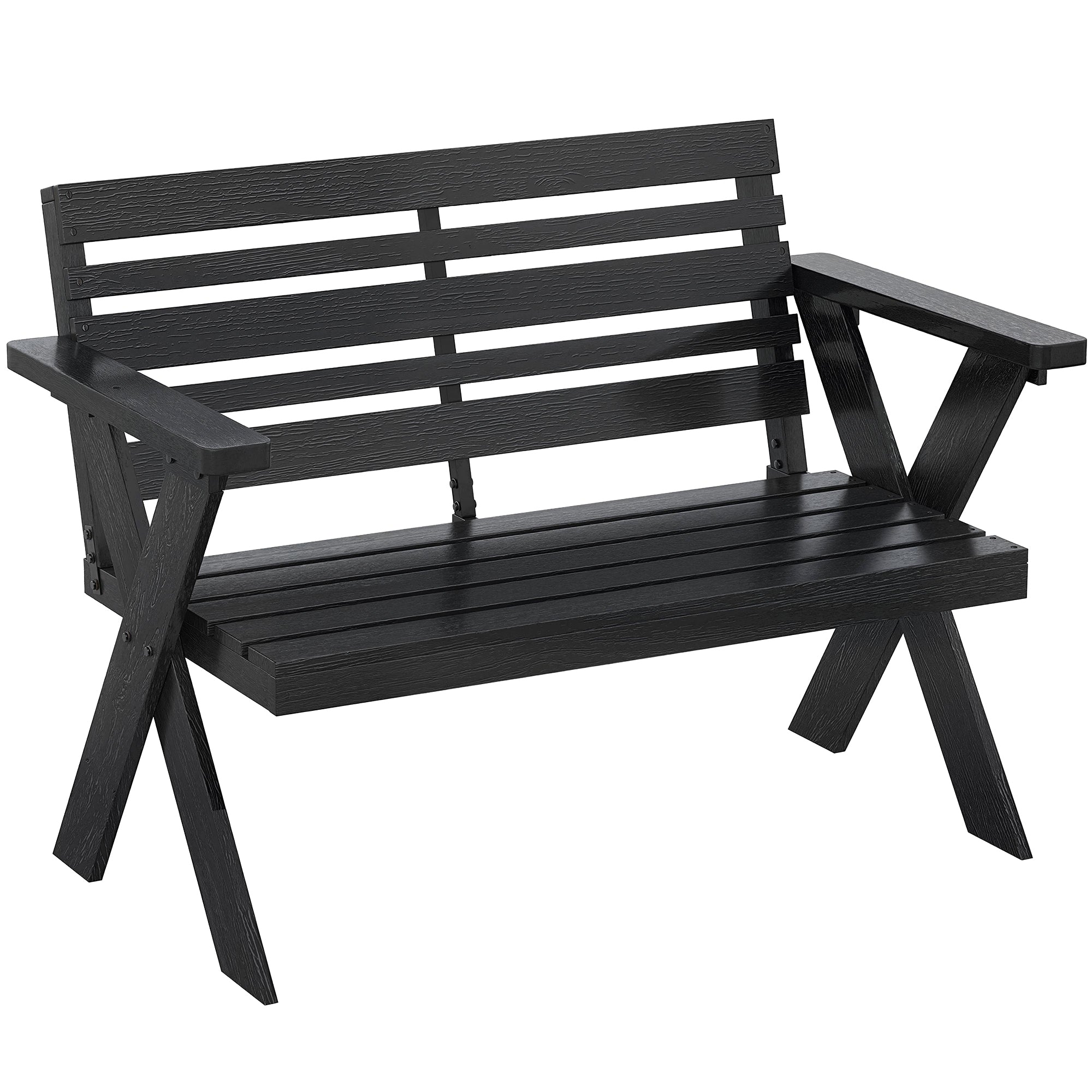 Outsunny 2 Seater Wooden Garden Bench, Slatted Patio Bench with Armrest and Backrest, Black