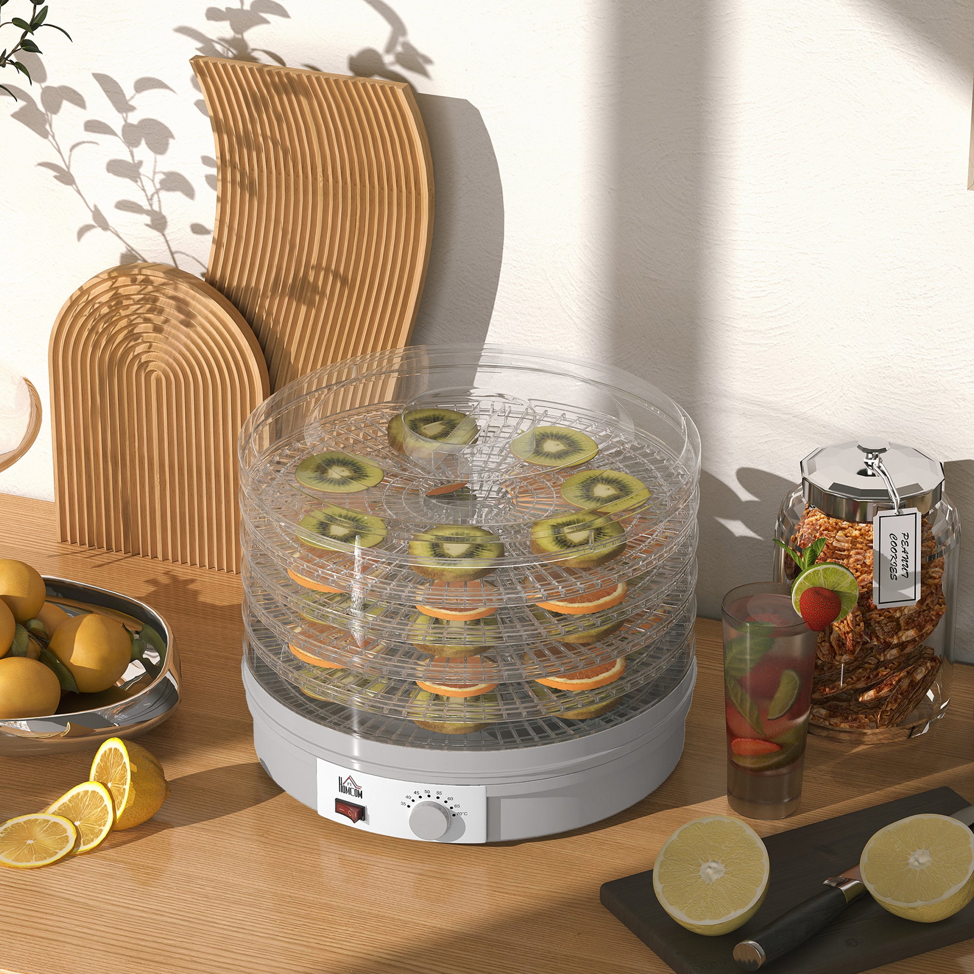 HOMCOM 5 Tier Food Dehydrator, 245W Food Dryer Machine with Adjustable Temperature Control for Drying Fruit, Meat, Vegetable, Jerky and Pet Treat, Grey