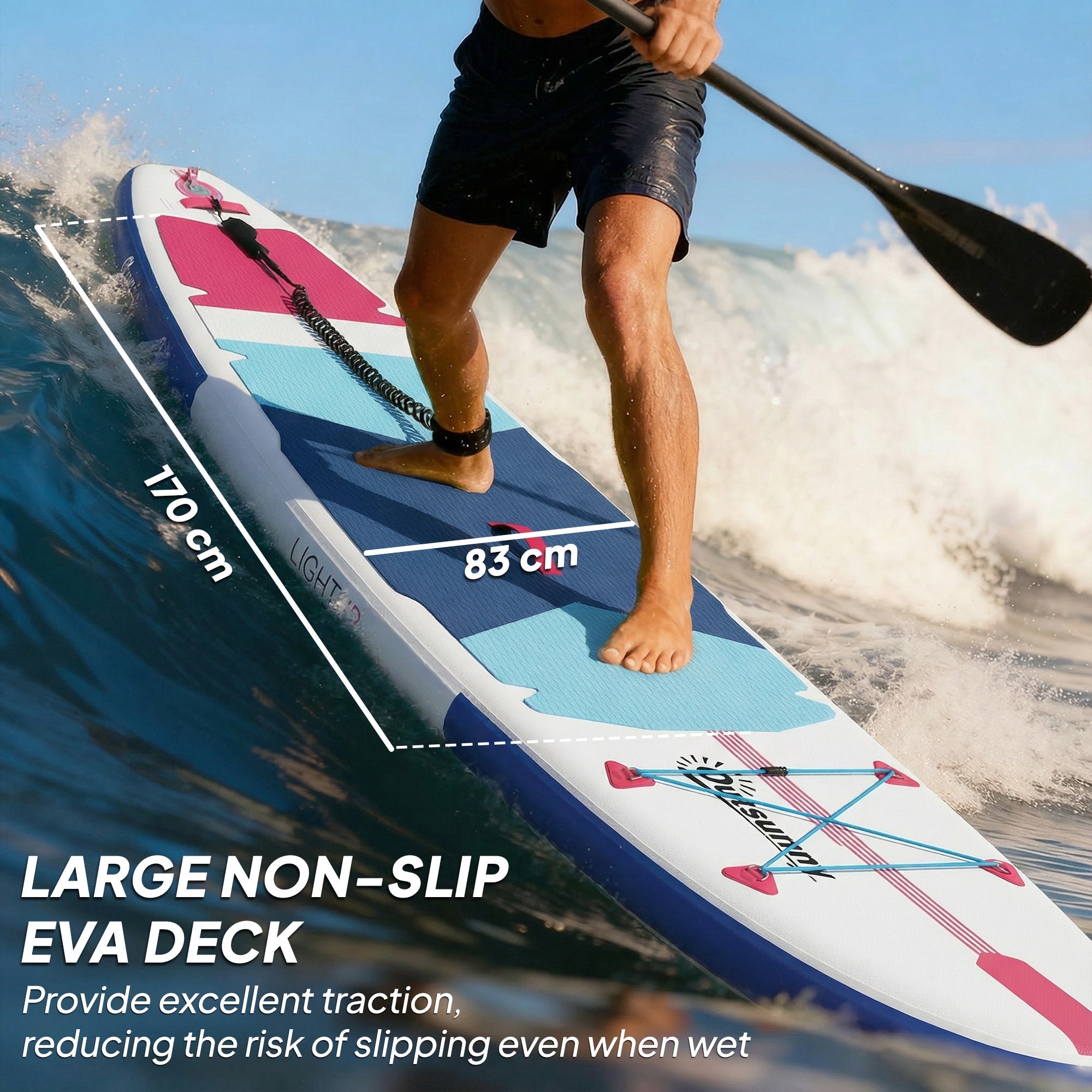 Outsunny Inflatable Stand Up Paddle Board, 305x89x15cm Extra-Wide SUP with Non-Slip EVA Deck, Adj Aluminum Paddle