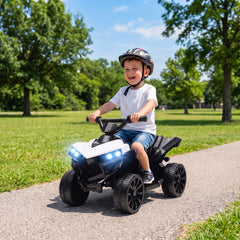 AIYAPLAY 6V Kids ATV, 4 Wheeler Electric Ride on Car with Music and LED Headlights, for Ages 18-56 Months Boys and Girls, White