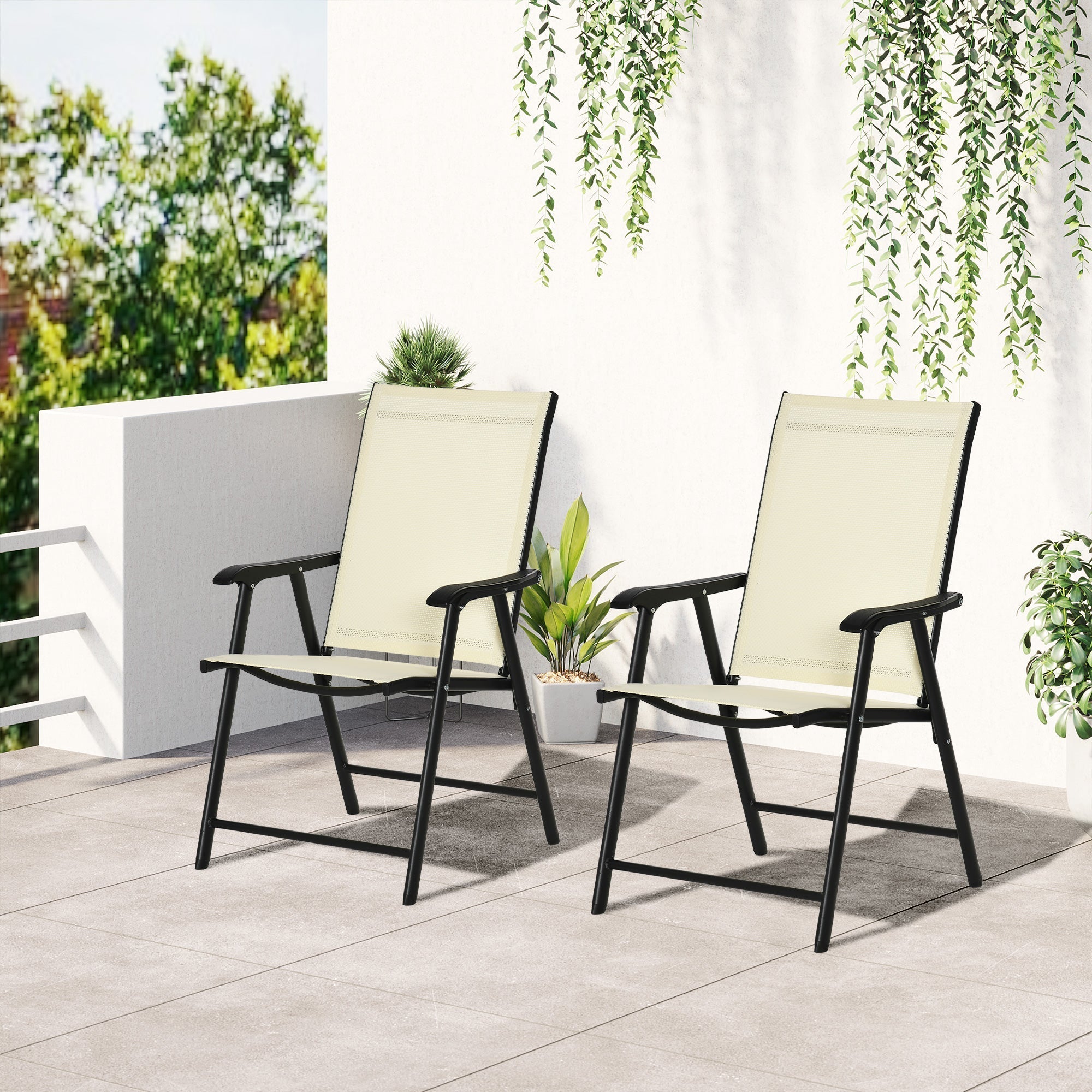 Outsunny Set of Two Folding Garden Chairs - Beige