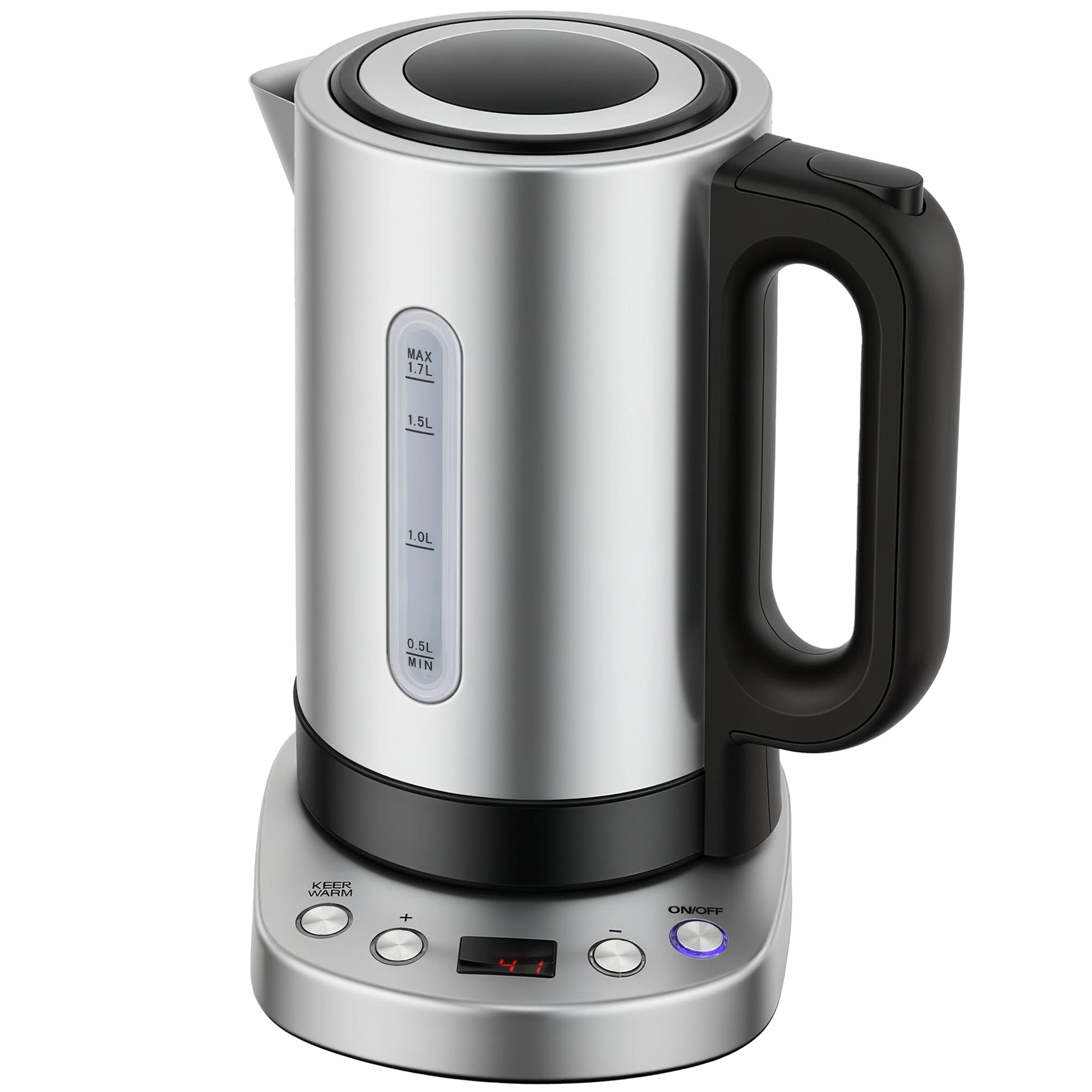HOMCOM Electric Kettle, 1.7L, Fast Boil, 3kW Water Kettle with UK Strix Thermostat, Keep Warm Function, LCD Base, Silver Tone