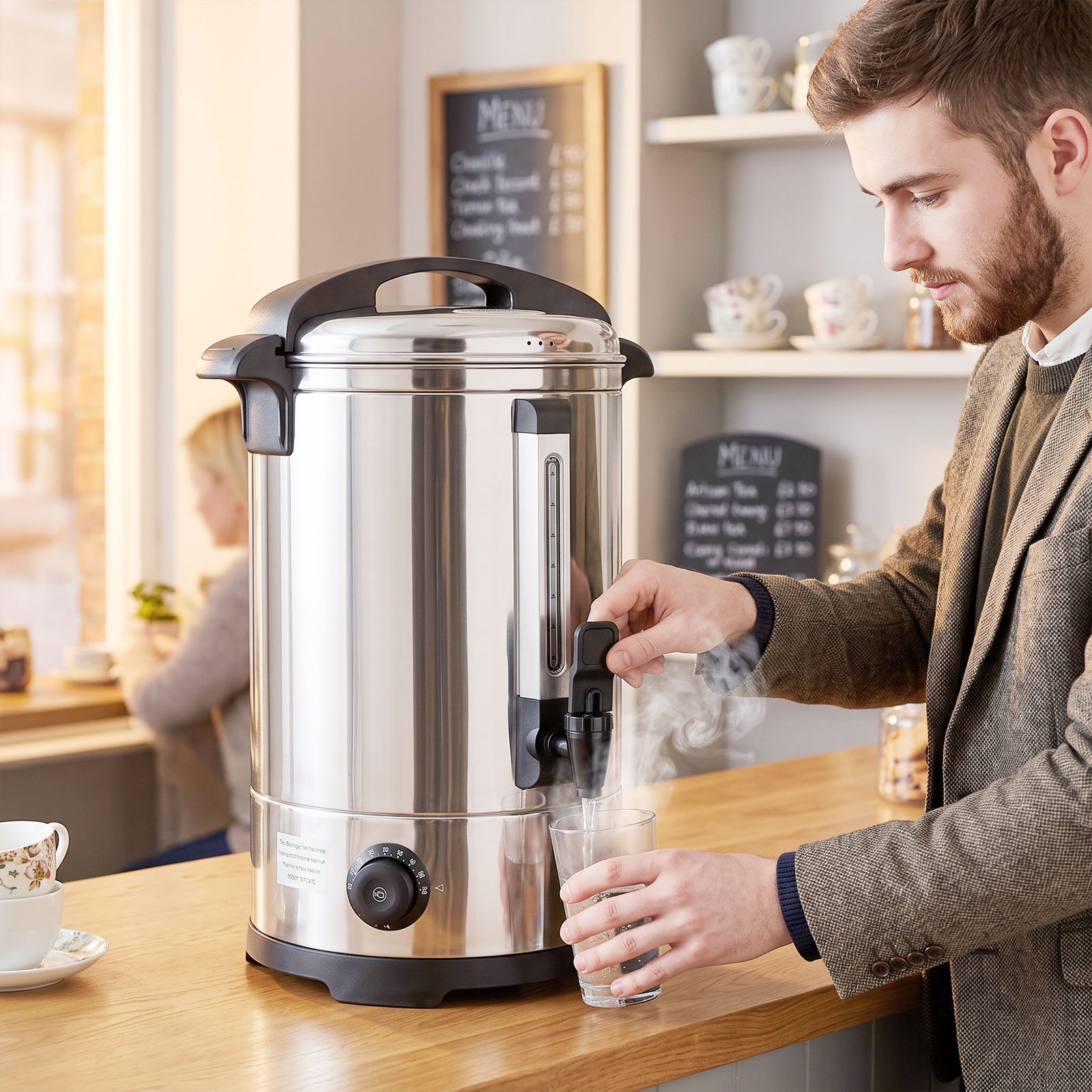 HOMCOM 6.5L Catering Urn, 1500W Stainless Steel Hot Water Boiler Dispenser with Thermostat, Keep Warm Function & Easy Pour Tap