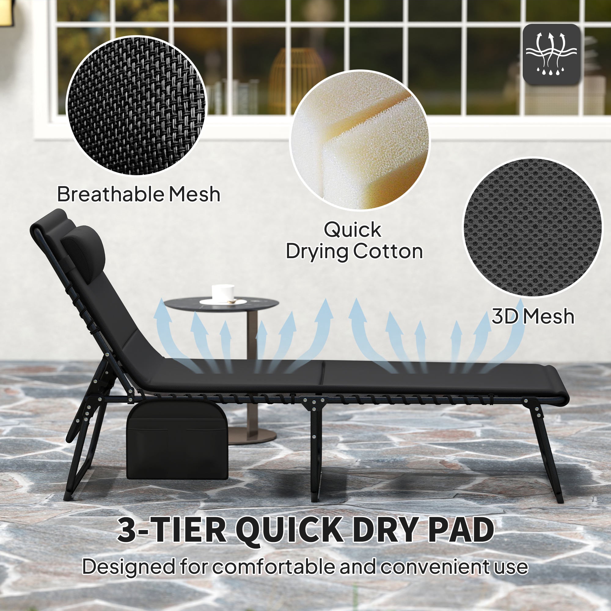 Outsunny Set of Two Reclining Sun Loungers - Black