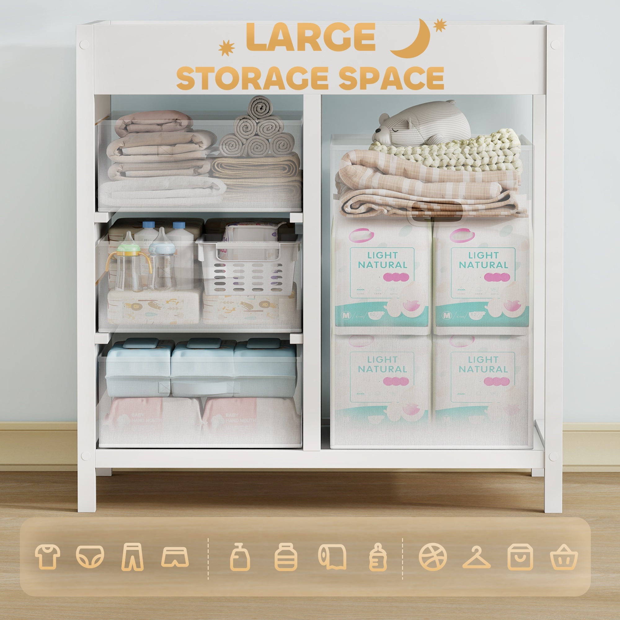 AIYAPLAY Baby Changing Unit with 4 Storage Drawers, Mat for Bedroom Nursery, 84 x 84.5 cm, White