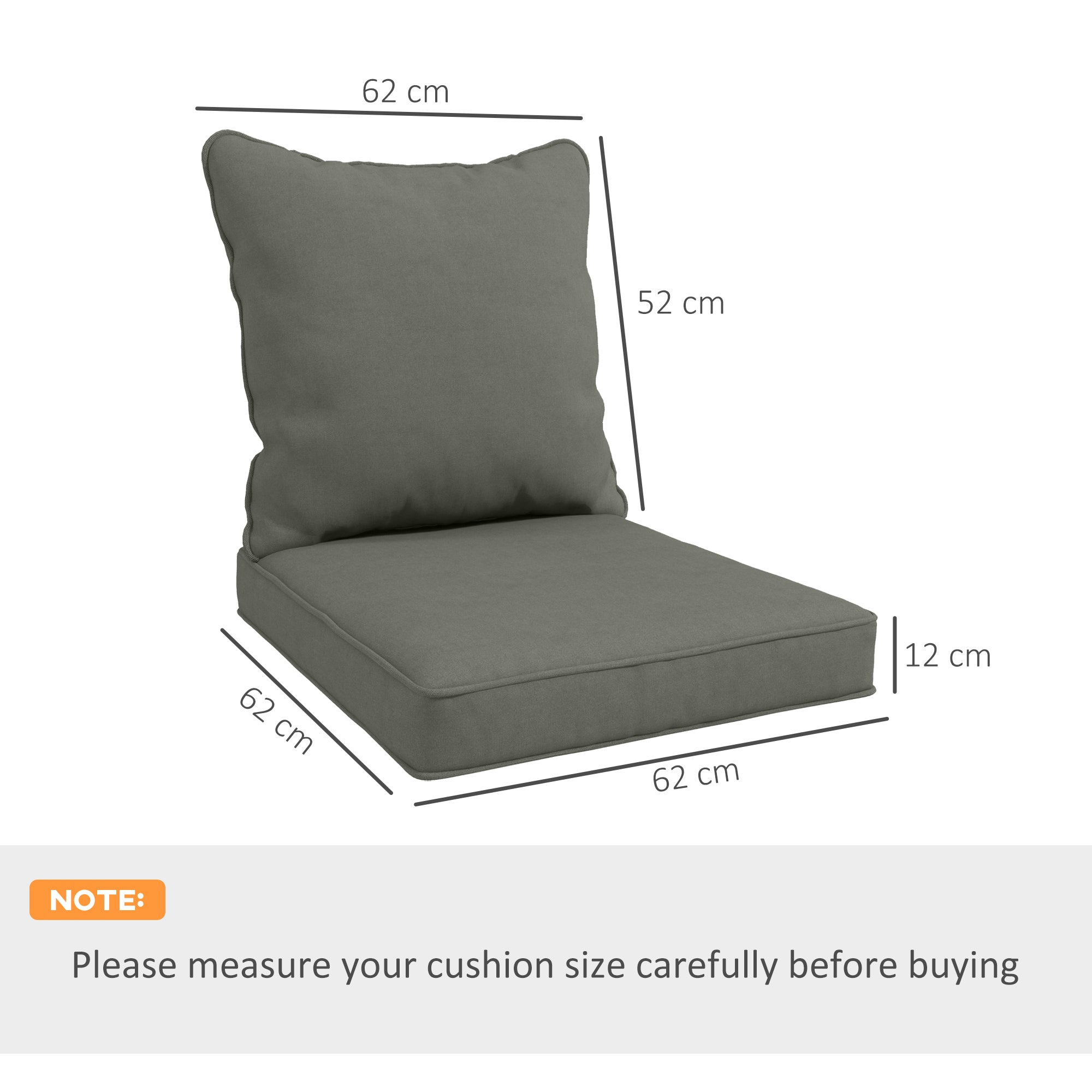 Outsunny Seat and Back Padded Cushion Set, CUSHION ONLY - Charcoal Grey