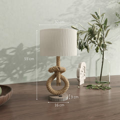HOMCOM Nautical Table Lamps Set of 2 with USB Charging Port, Bedside Lamps for Bedroom Living Room, Warm White LED Bulb Included, with Hemp Rope, Natural