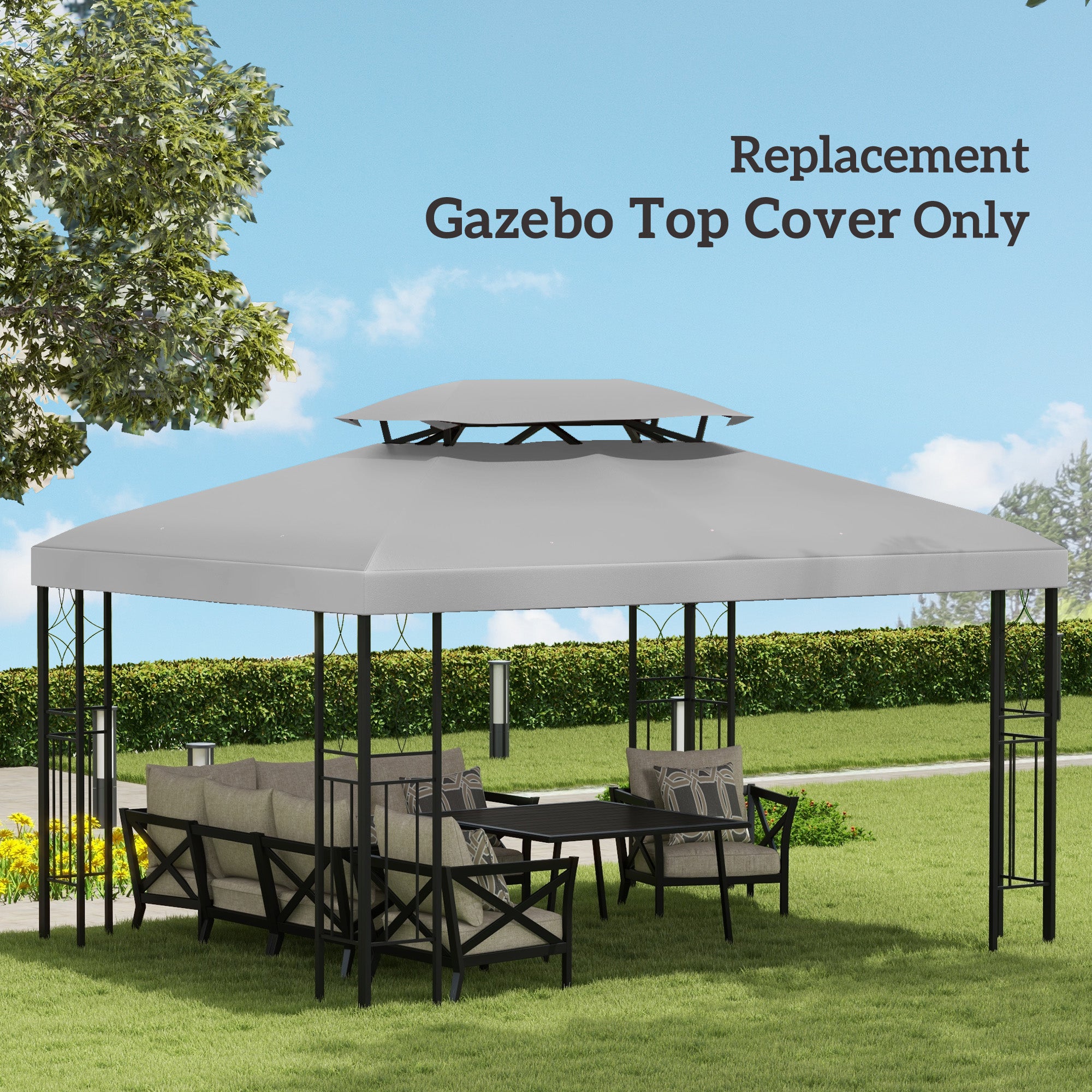 Outsunny Gazebo Roof Replacement, for 3 x 4m Frames - Light Grey